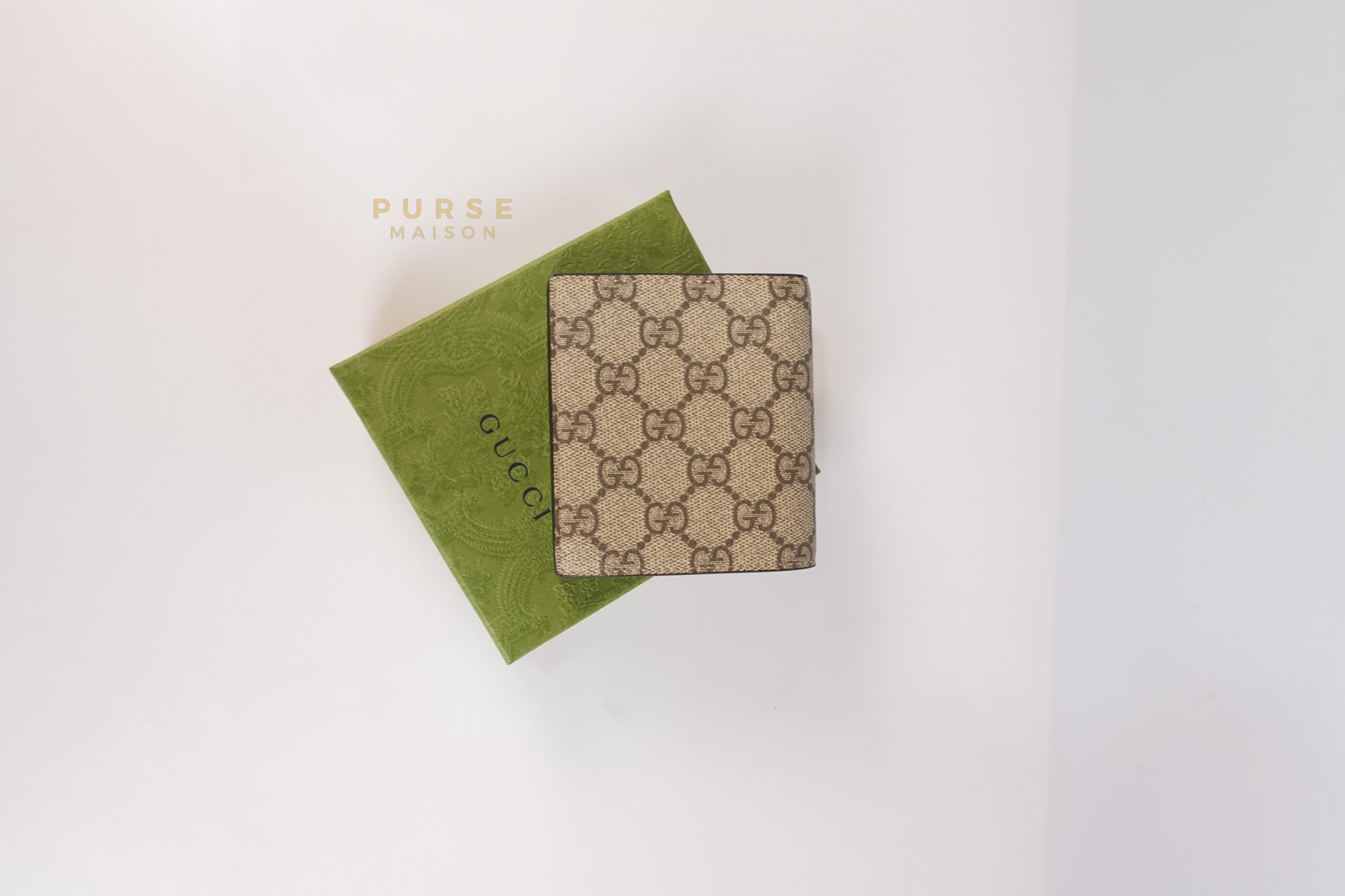 GG Bi-Fold Wallet in Beige & Ebony Supreme Monogram Canvas | Purse Maison Luxury Bags Shop