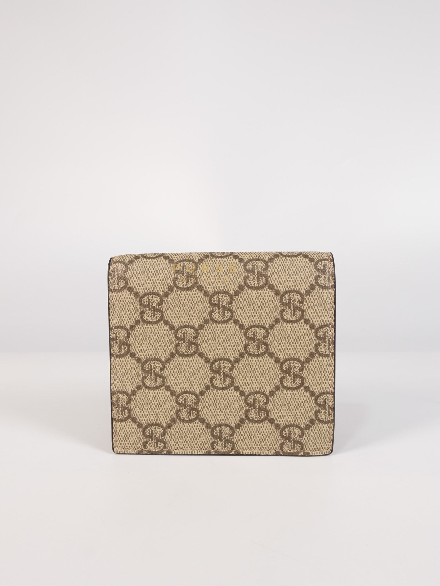 GG Bi-Fold Wallet in Beige & Ebony Supreme Monogram Canvas | Purse Maison Luxury Bags Shop