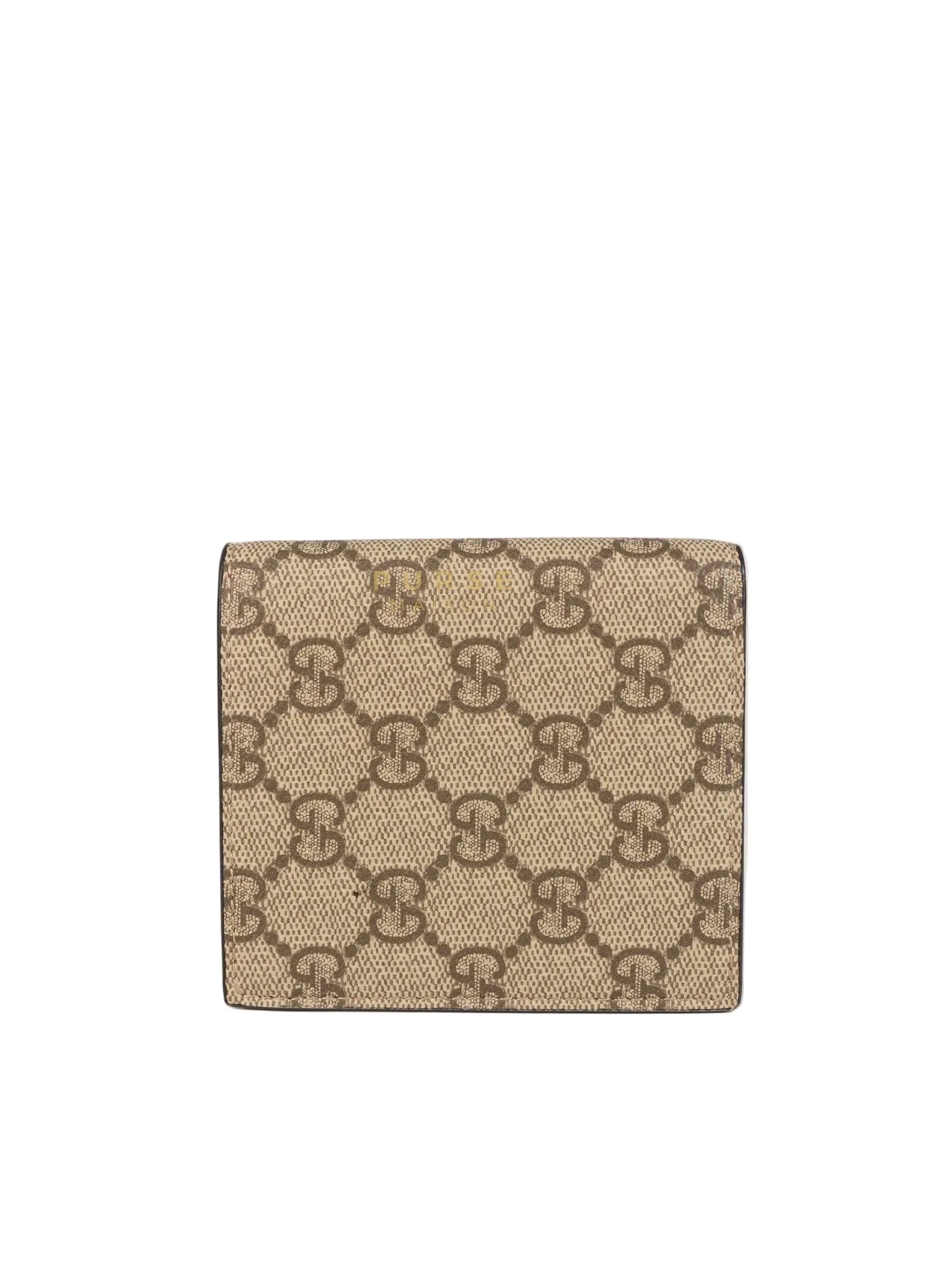 GG Bi-Fold Wallet in Beige & Ebony Supreme Monogram Canvas | Purse Maison Luxury Bags Shop