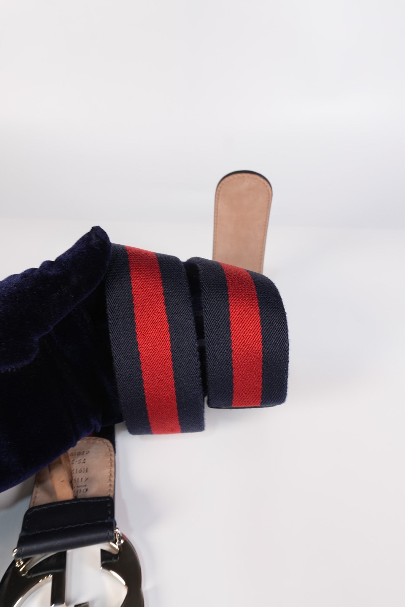 GG Buckle Web Belt Blue Red & Silver Hardware Size 75 | Purse Maison Luxury Bags Shop