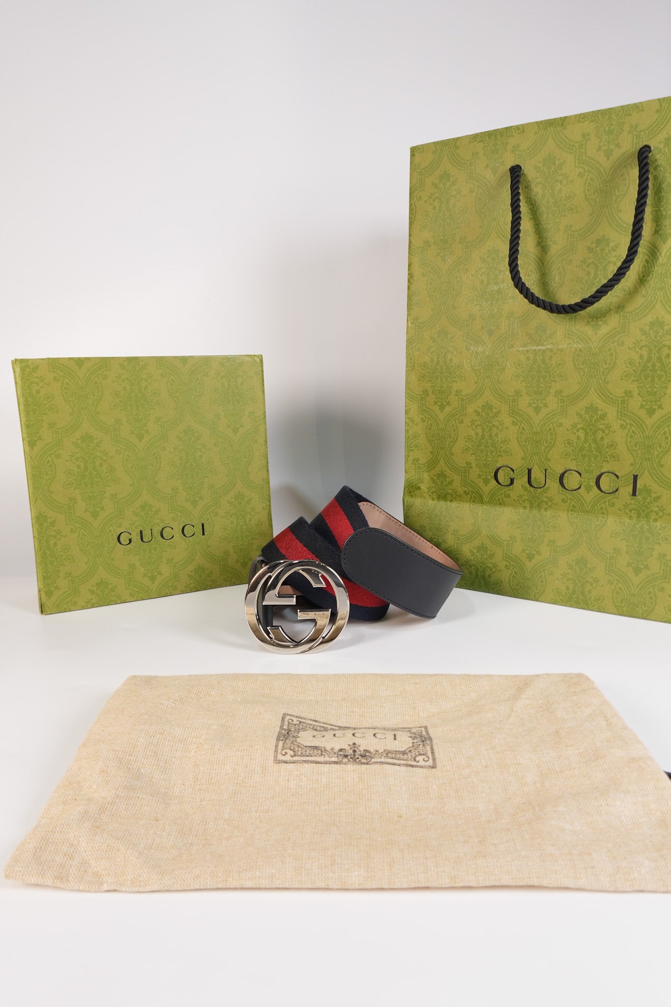 GG Buckle Web Belt Blue Red & Silver Hardware Size 75 | Purse Maison Luxury Bags Shop