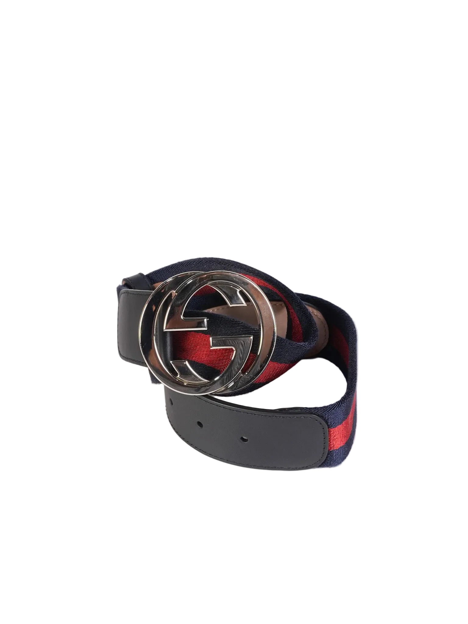 GG Buckle Web Belt Blue Red & Silver Hardware Size 75 | Purse Maison Luxury Bags Shop