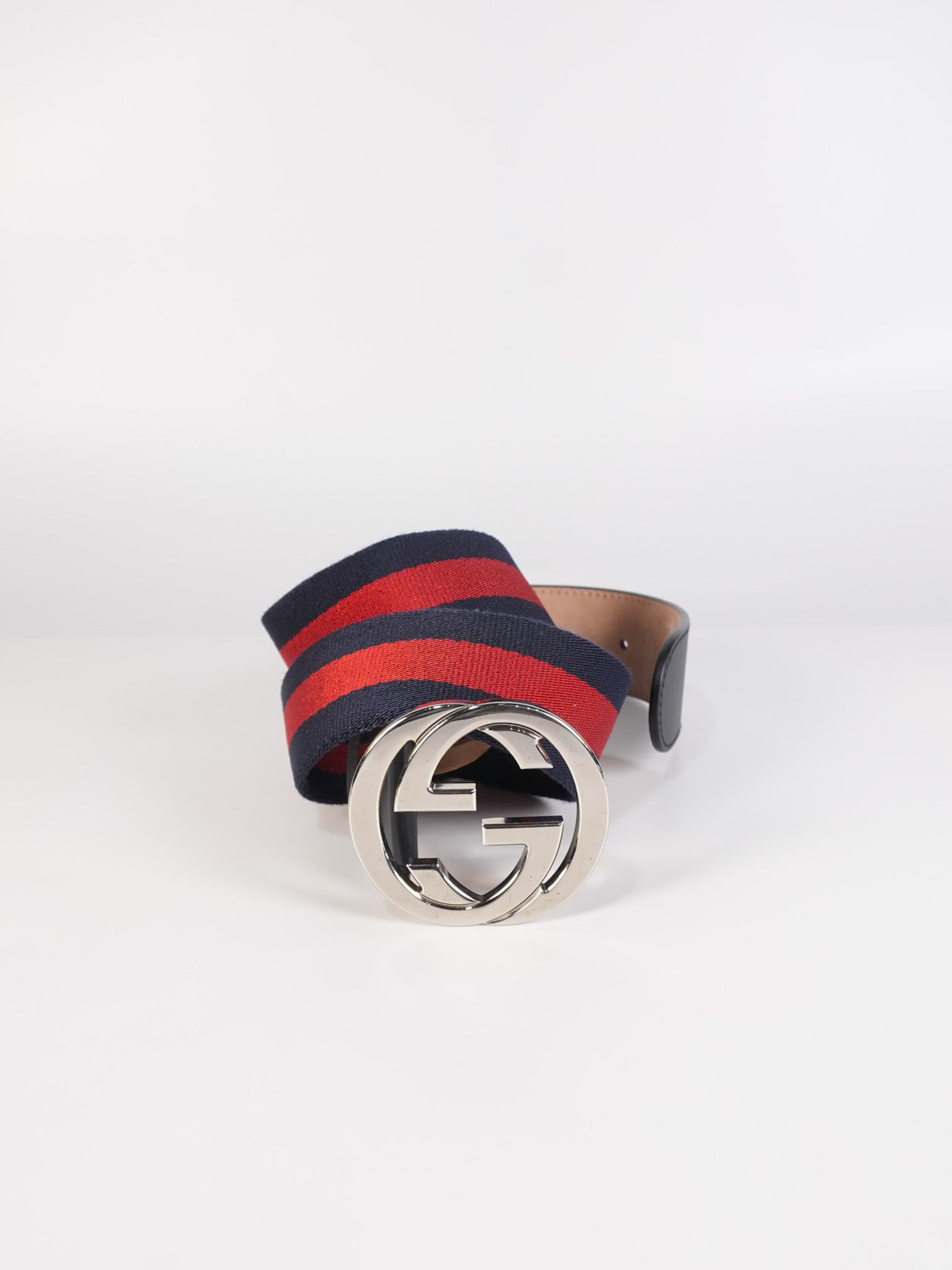 GG Buckle Web Belt Blue Red & Silver Hardware Size 75 | Purse Maison Luxury Bags Shop