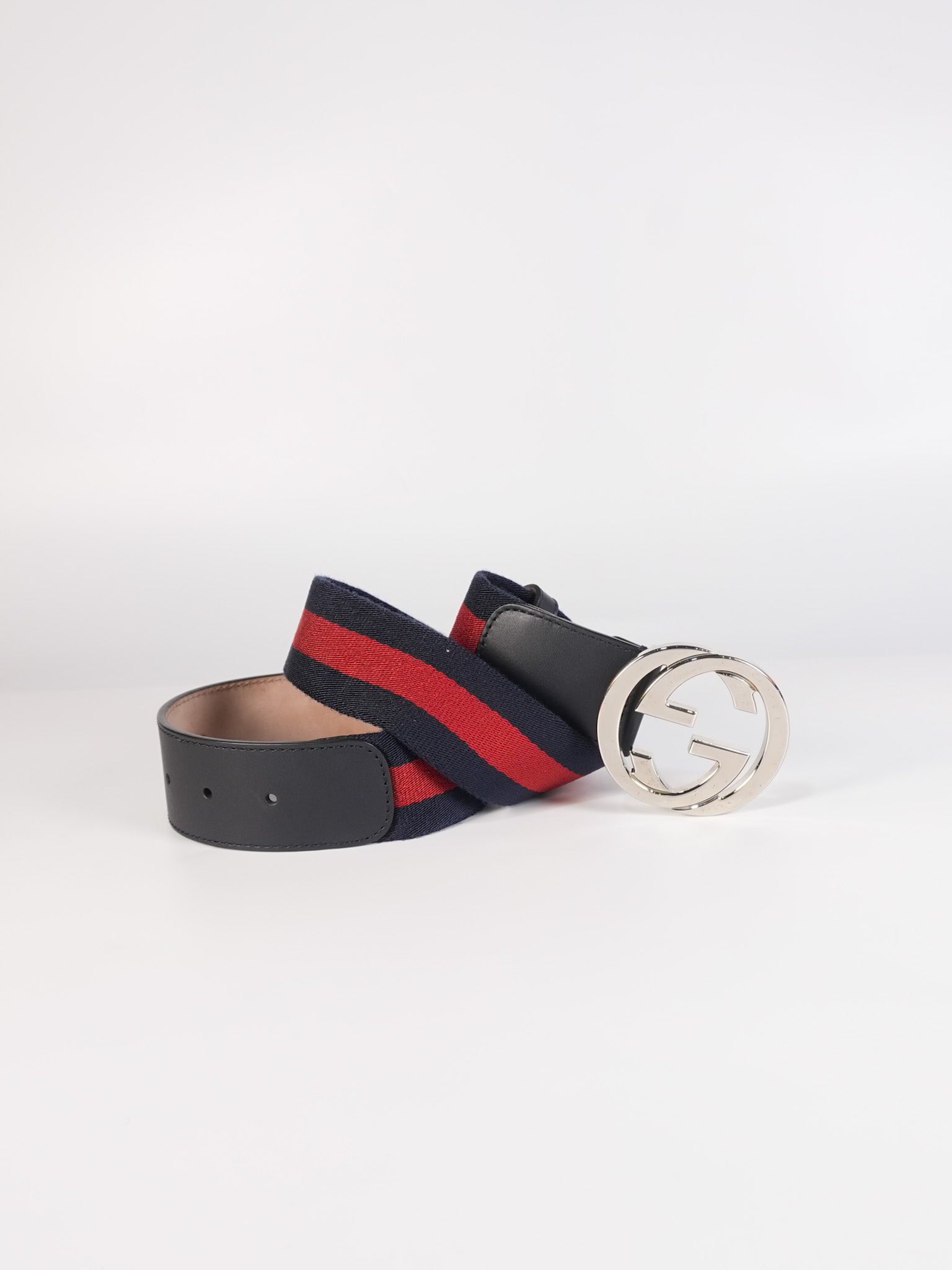 GG Buckle Web Belt Blue Red & Silver Hardware Size 75 | Purse Maison Luxury Bags Shop