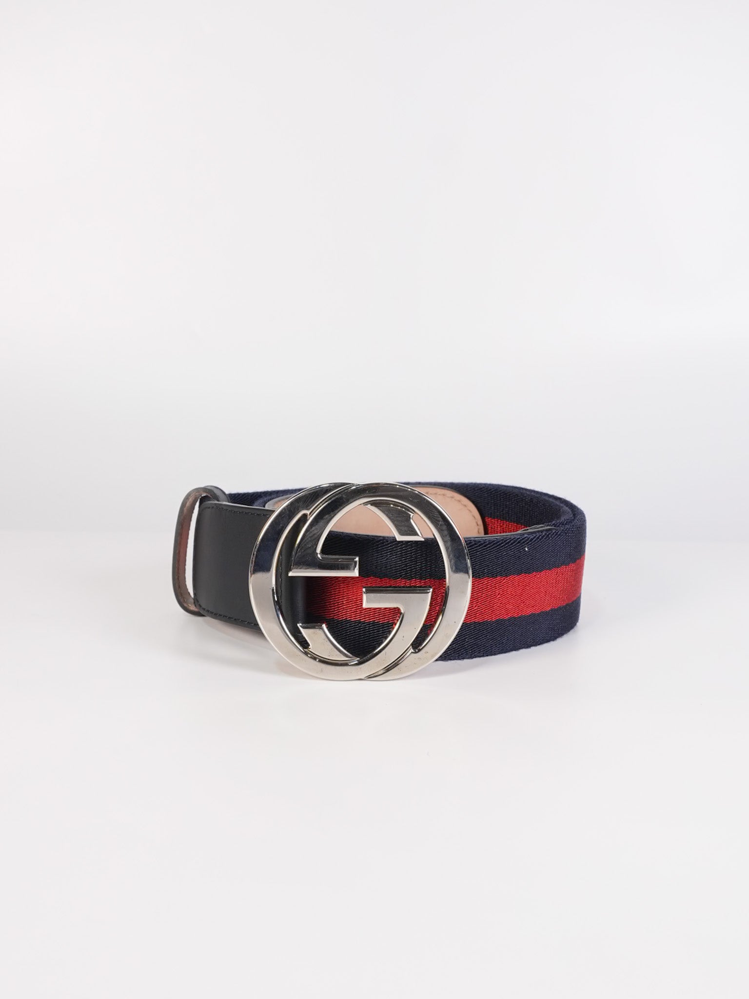 GG Buckle Web Belt Blue Red & Silver Hardware Size 75 | Purse Maison Luxury Bags Shop