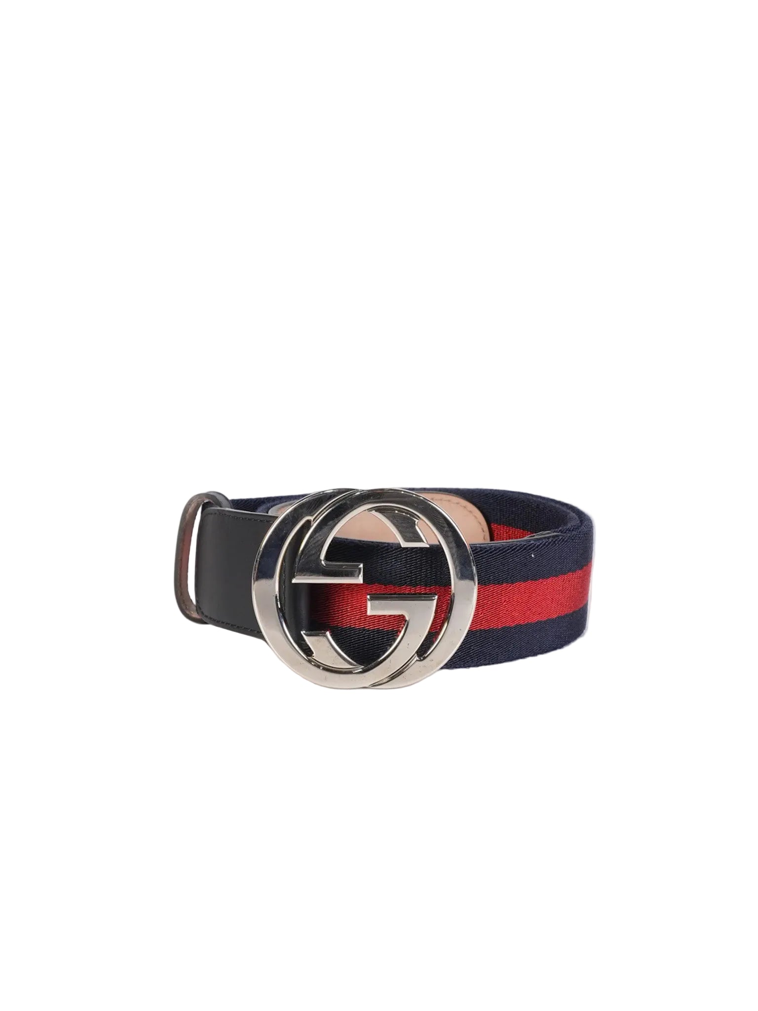 GG Buckle Web Belt Blue Red & Silver Hardware Size 75 | Purse Maison Luxury Bags Shop