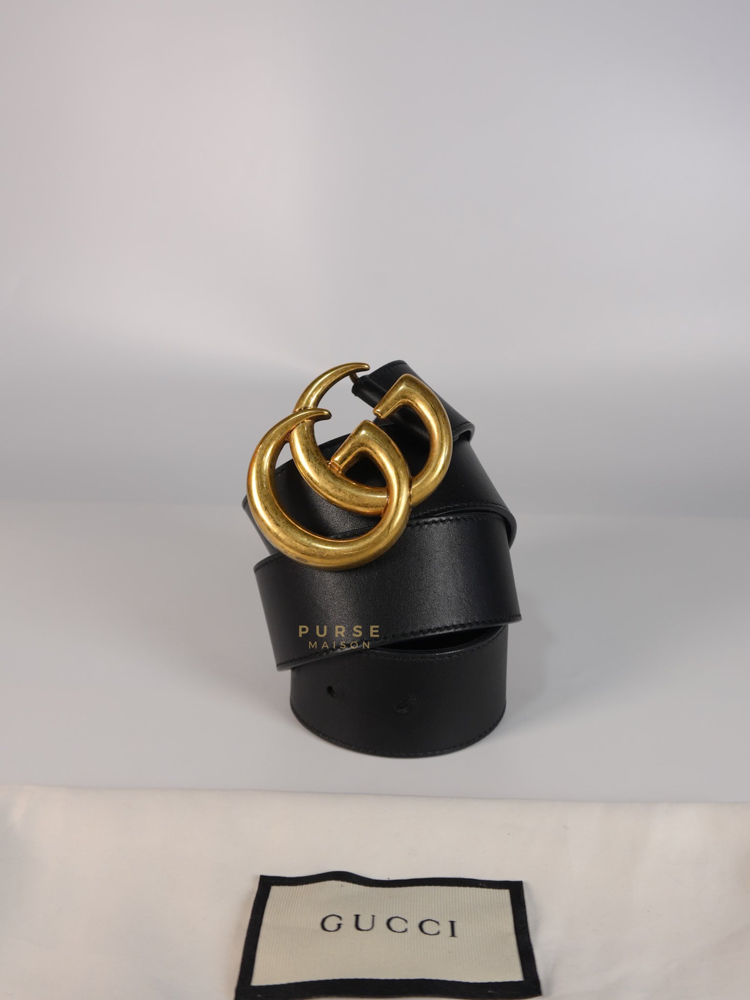 GG Buckle Wide Black Leather Belt 80cm | Purse Maison Luxury Bags Shop