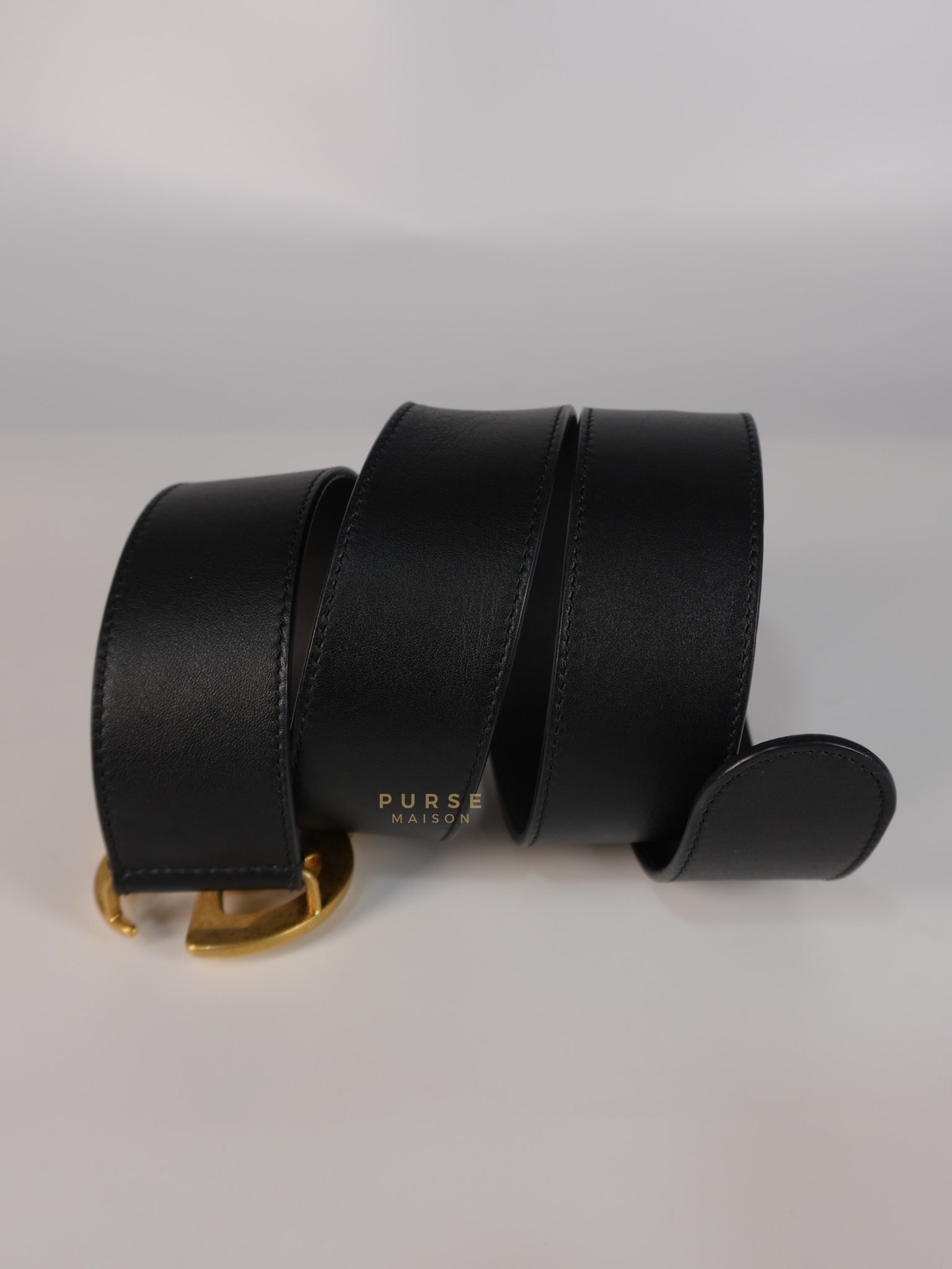 GG Buckle Wide Black Leather Belt 80cm | Purse Maison Luxury Bags Shop