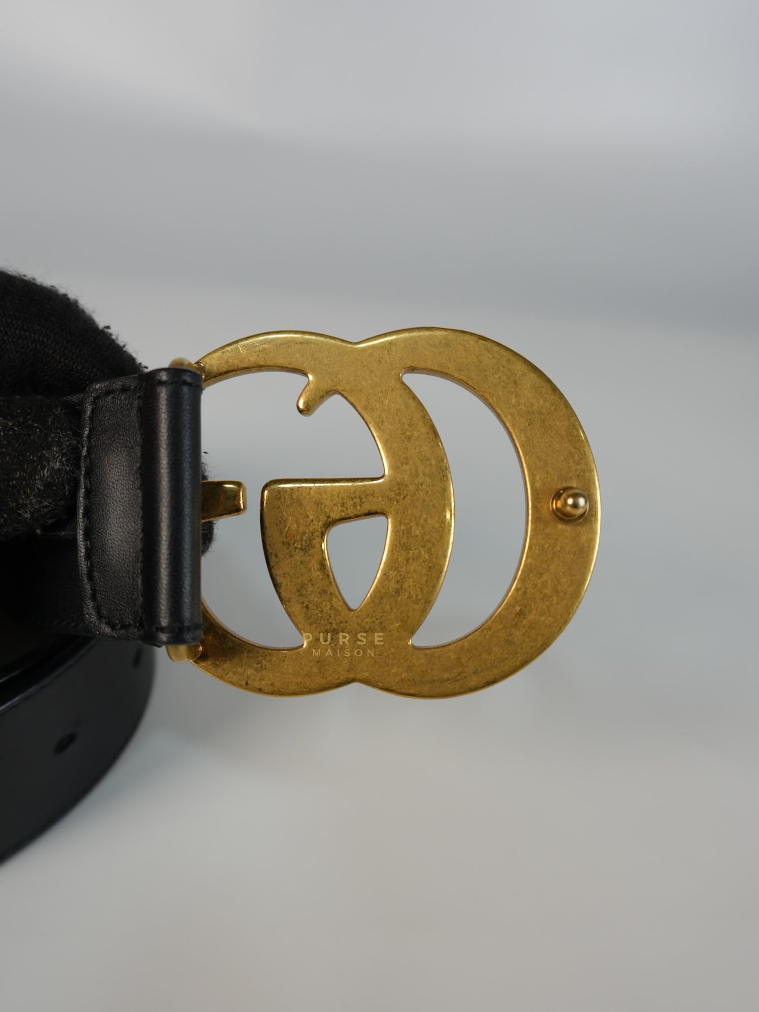 GG Buckle Wide Black Leather Belt 80cm | Purse Maison Luxury Bags Shop