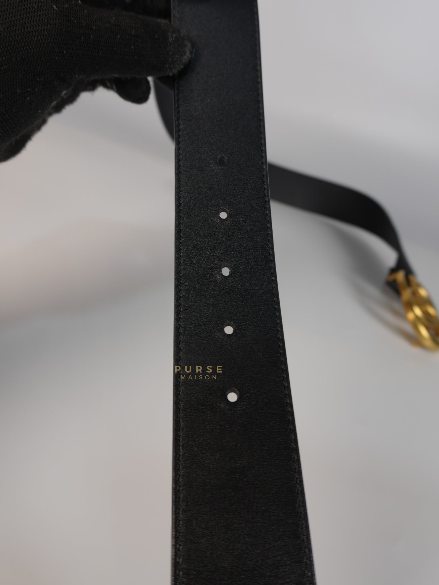 GG Buckle Wide Black Leather Belt 80cm | Purse Maison Luxury Bags Shop