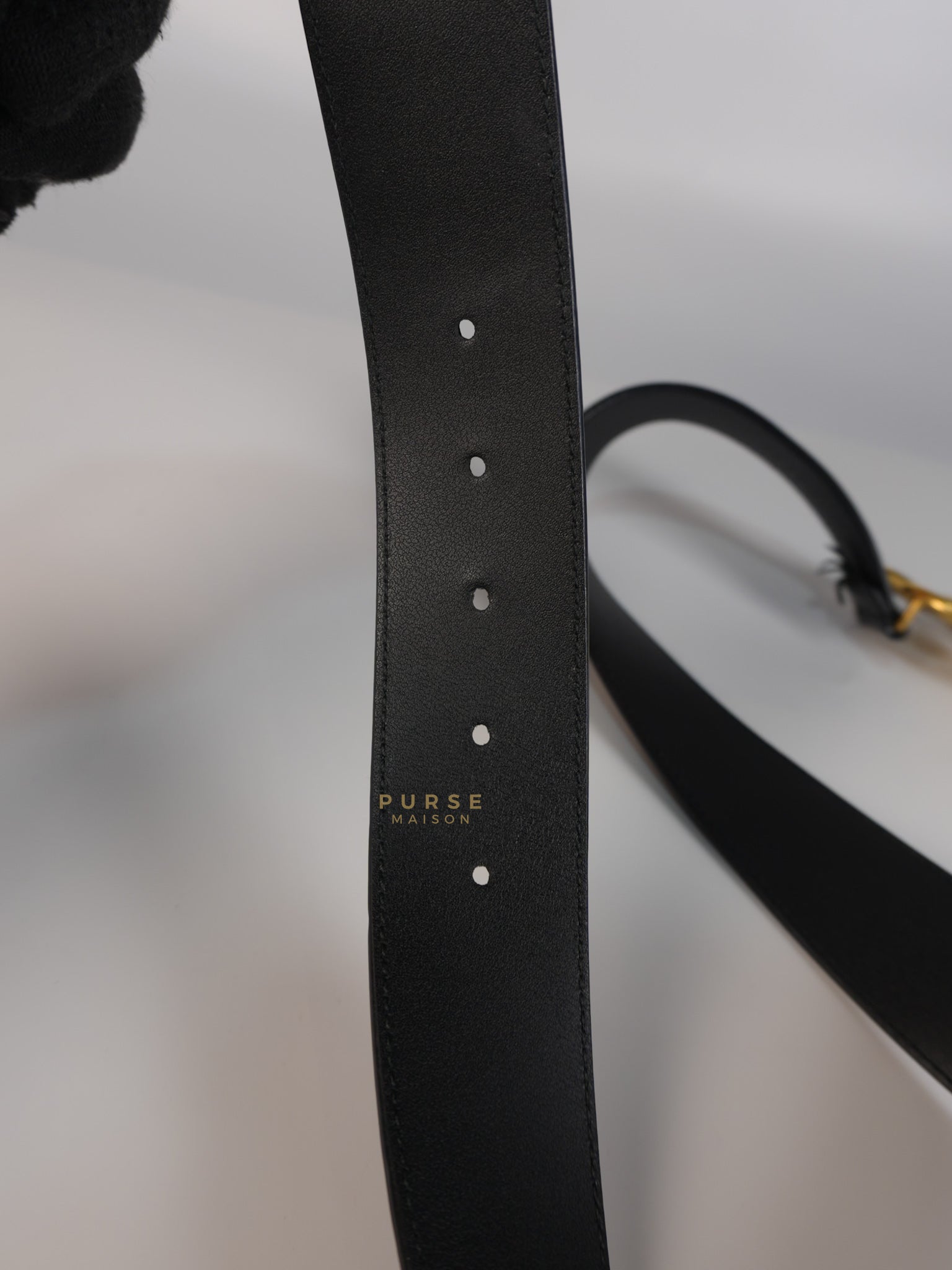 GG Buckle Wide Black Leather Belt 80cm | Purse Maison Luxury Bags Shop