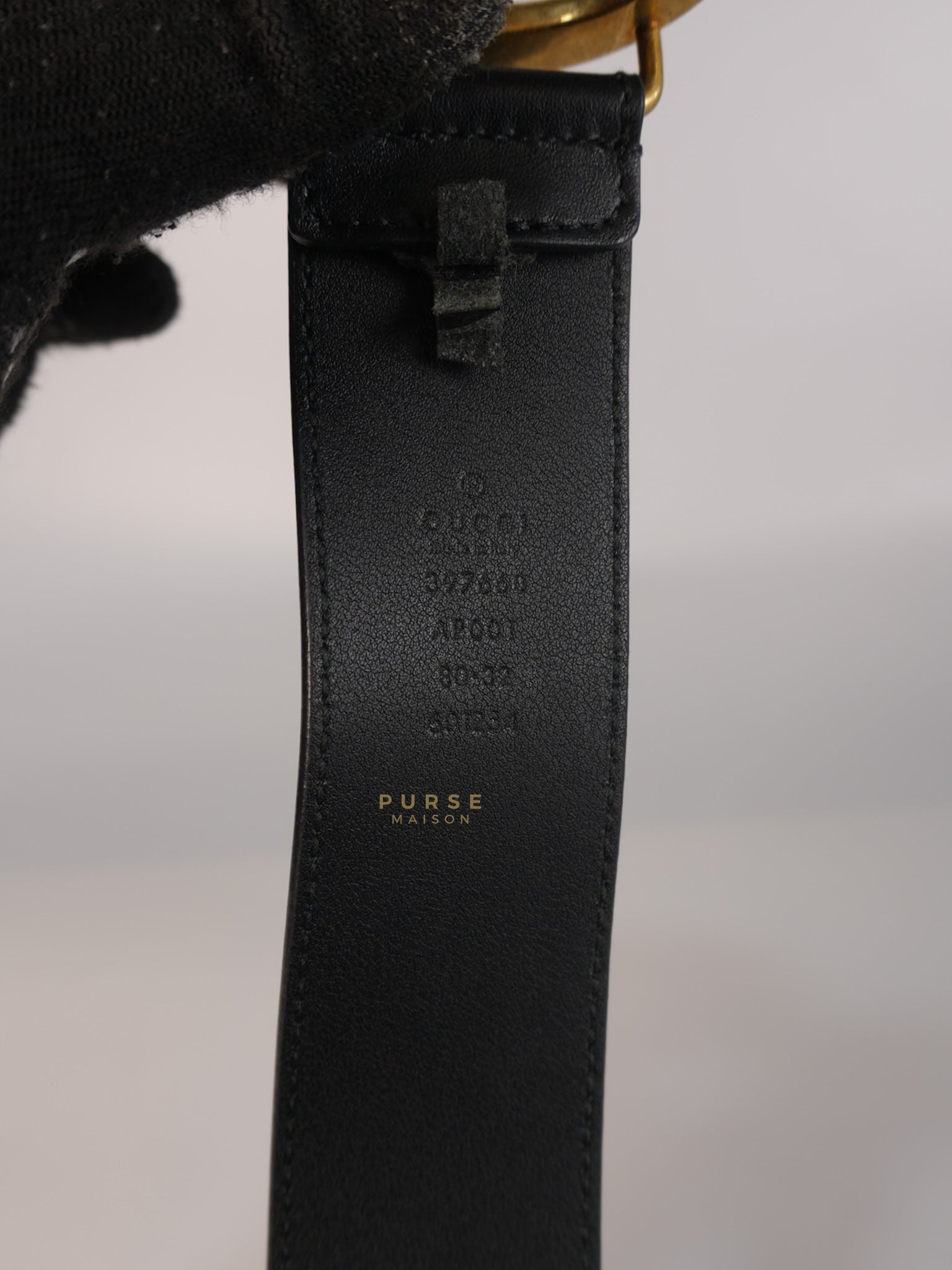 GG Buckle Wide Black Leather Belt 80cm | Purse Maison Luxury Bags Shop