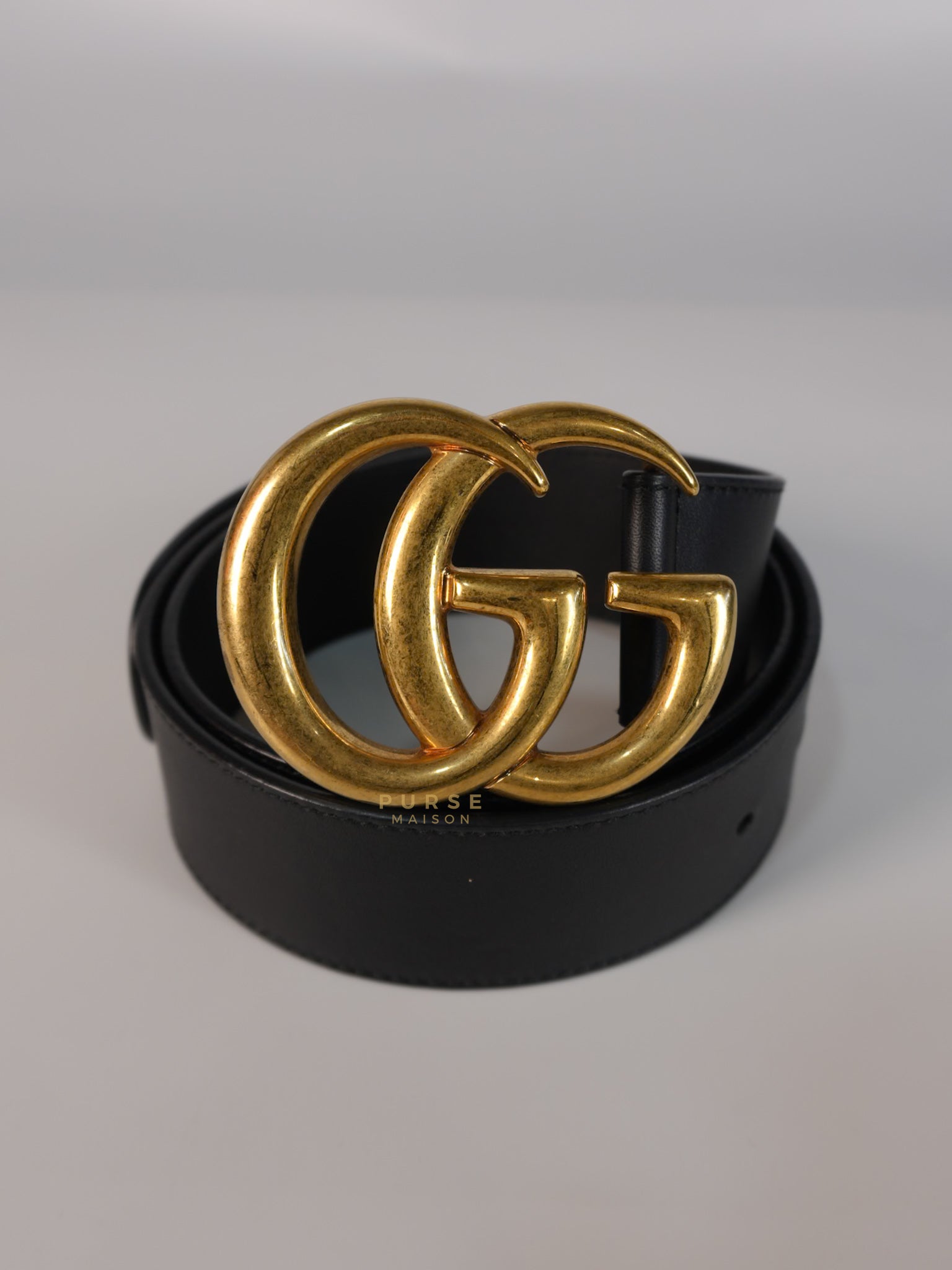 GG Buckle Wide Black Leather Belt 80cm | Purse Maison Luxury Bags Shop