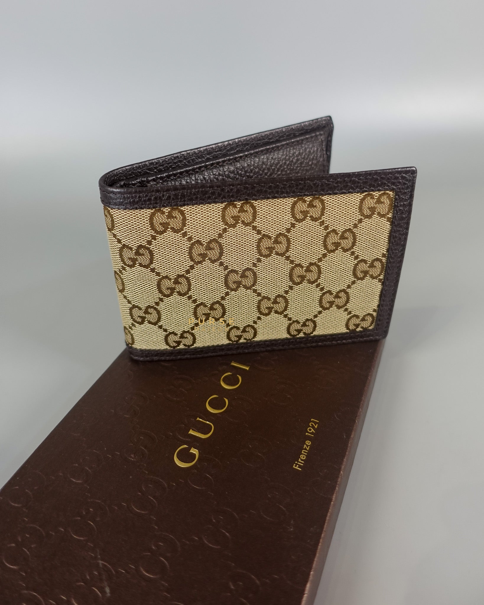 GG Canvas Bi-fold Brown Leather Wallet | Purse Maison Luxury Bags Shop