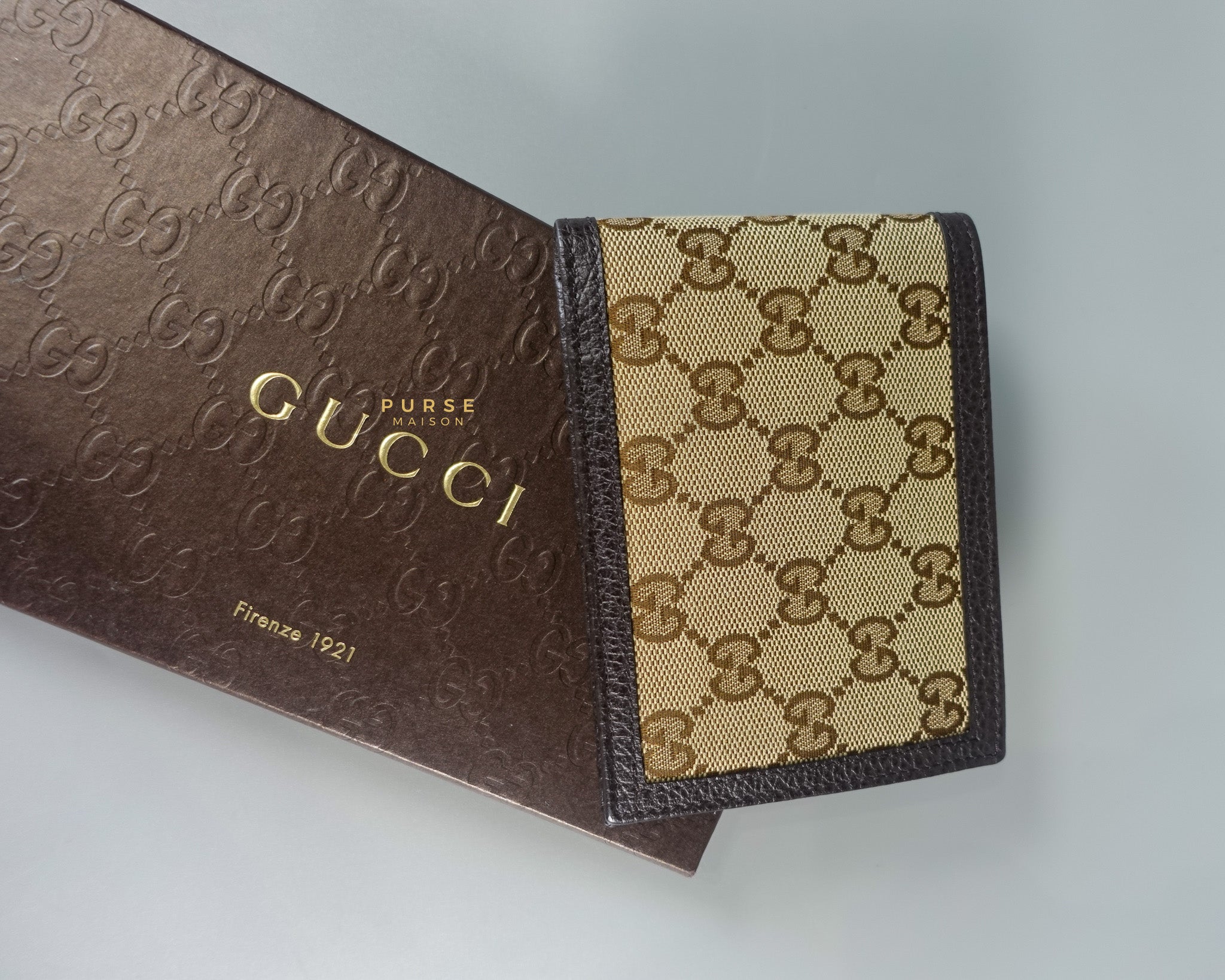 GG Canvas Bi-fold Brown Leather Wallet | Purse Maison Luxury Bags Shop