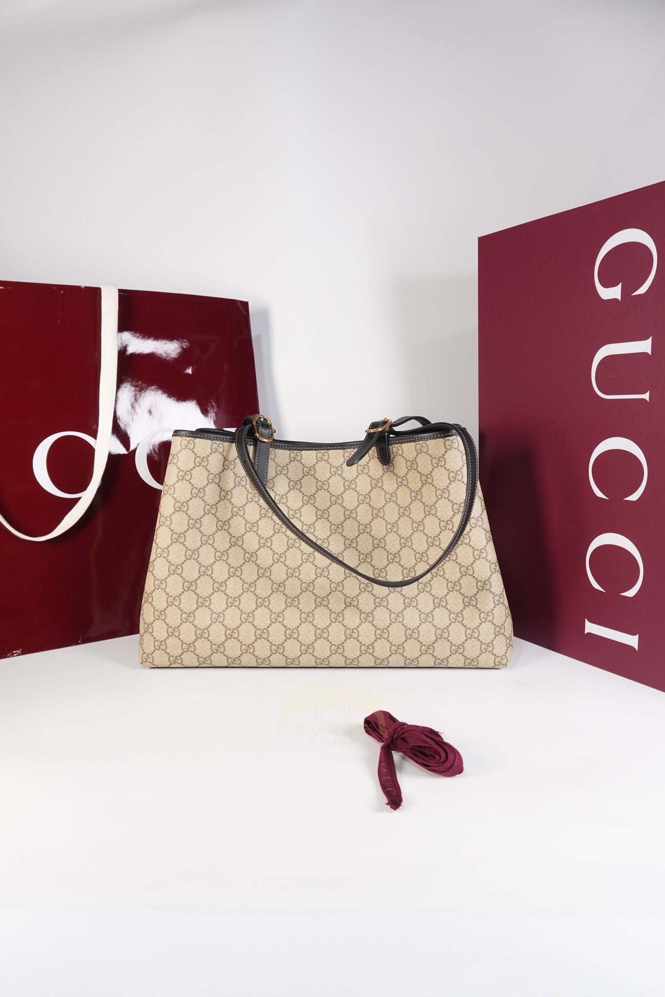 GG Emblem Tote Bag Medium in Supreme Canvas & Gold Hardware | Purse Maison Luxury Bags Shop