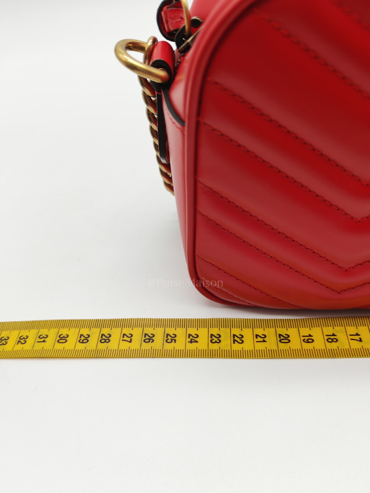 GG Marmont Camera Bag in Red Calfskin Matellase Leather & Aged Gold Hardware | Purse Maison Luxury Bags Shop