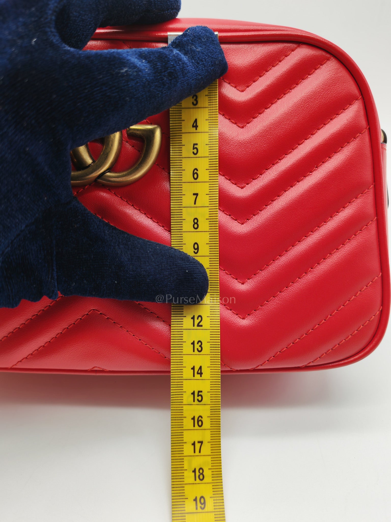 GG Marmont Camera Bag in Red Calfskin Matellase Leather & Aged Gold Hardware | Purse Maison Luxury Bags Shop