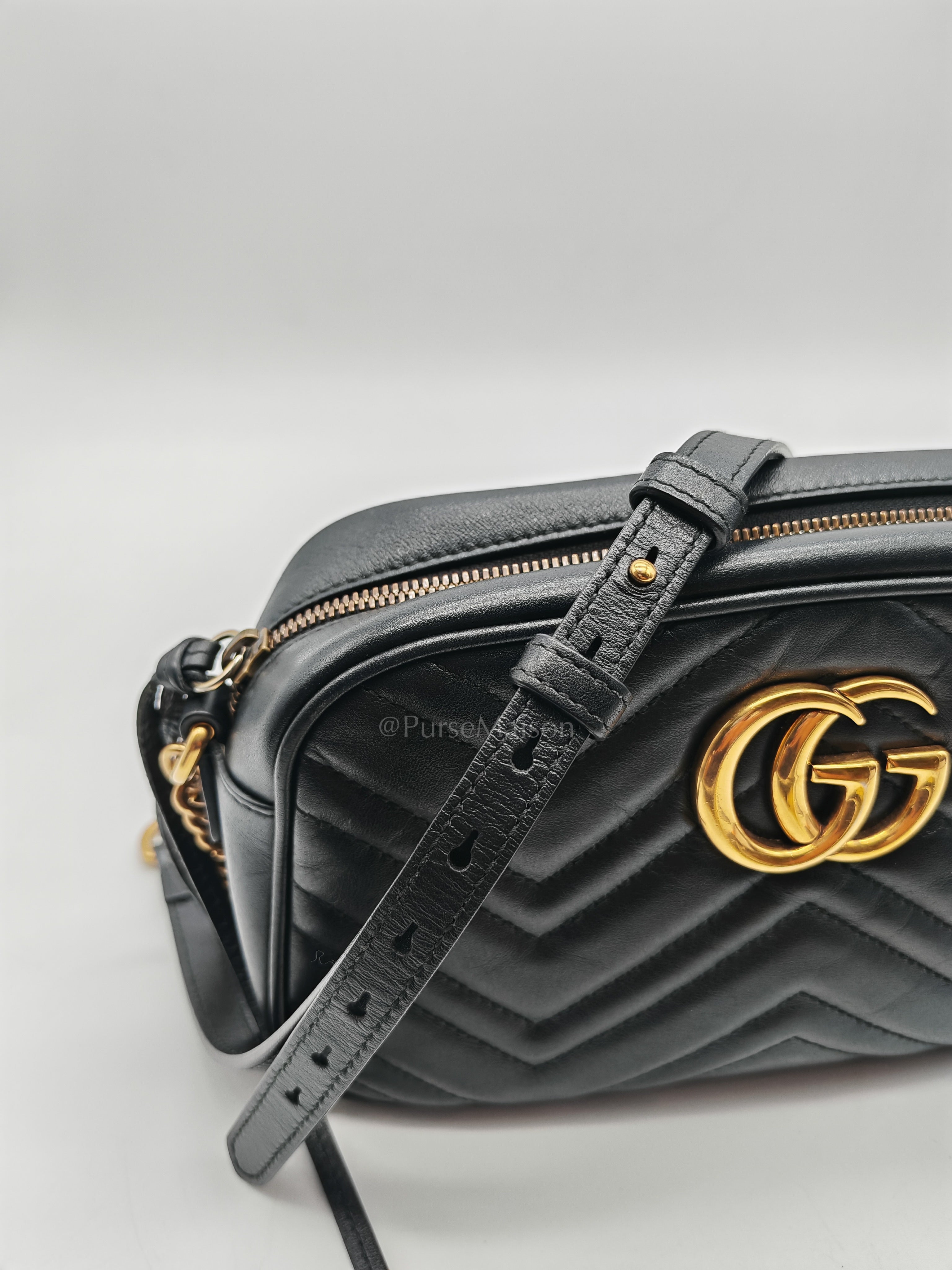 GG Marmont Camera Bag Small in Black Matelassé Leather | Purse Maison Luxury Bags Shop