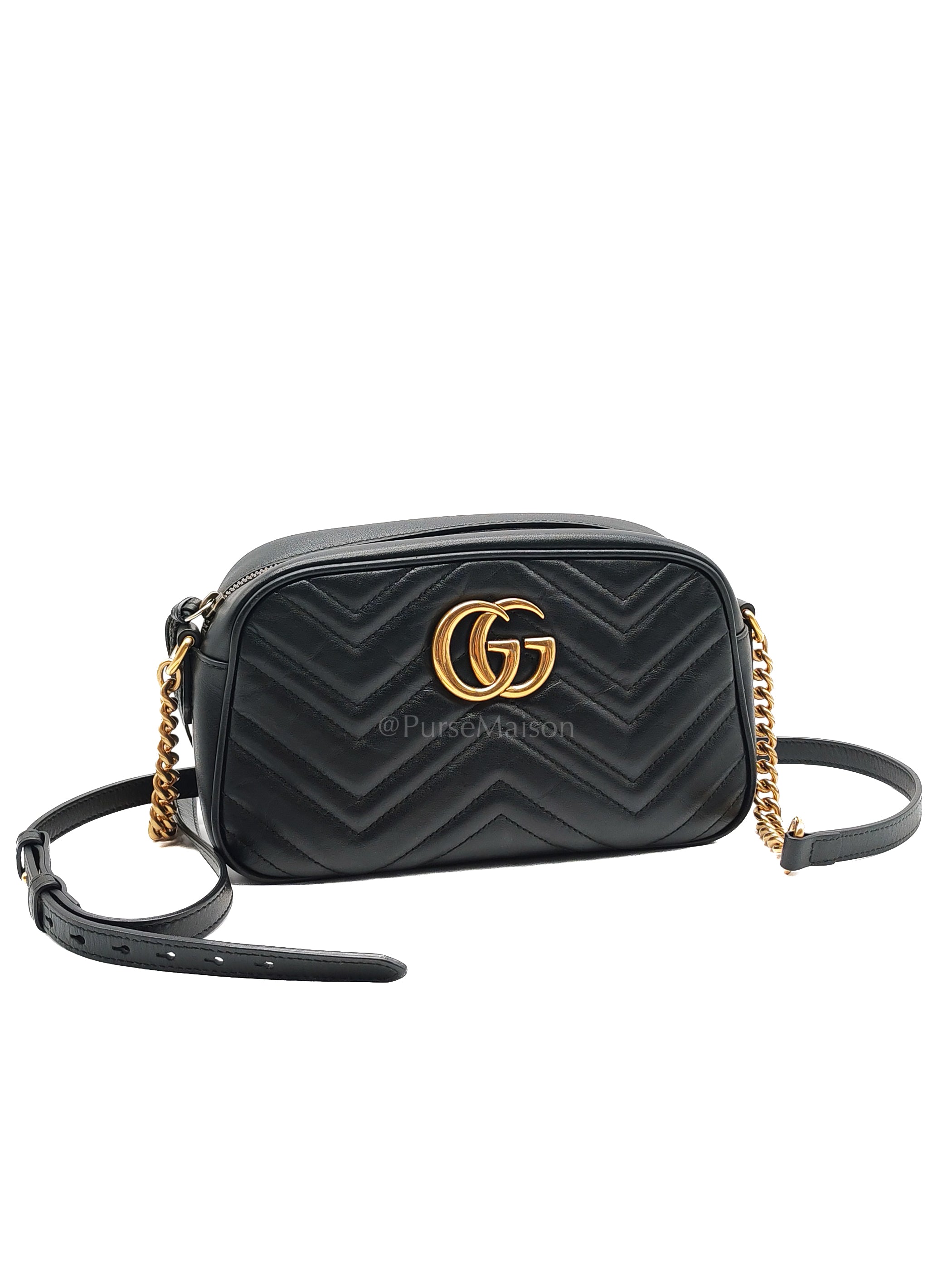 GG Marmont Camera Bag Small in Black Matelassé Leather | Purse Maison Luxury Bags Shop