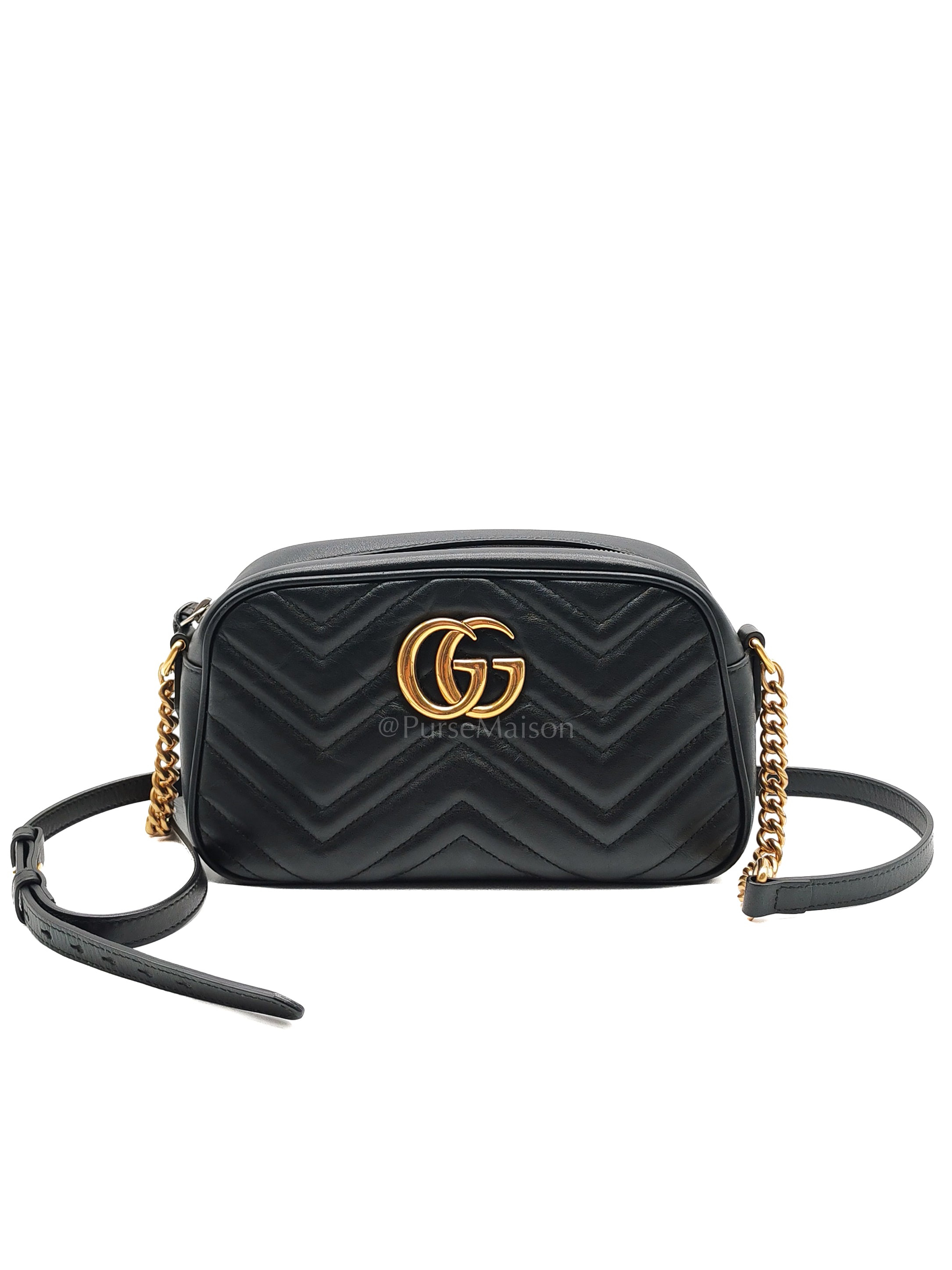 GG Marmont Camera Bag Small in Black Matelassé Leather | Purse Maison Luxury Bags Shop