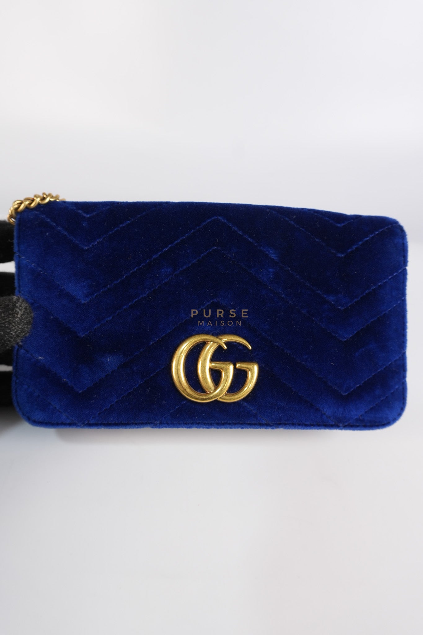 GG Marmont Chain Bag Super Mini in Royal Blue Velvet | Purse Maison Luxury Bags Shop