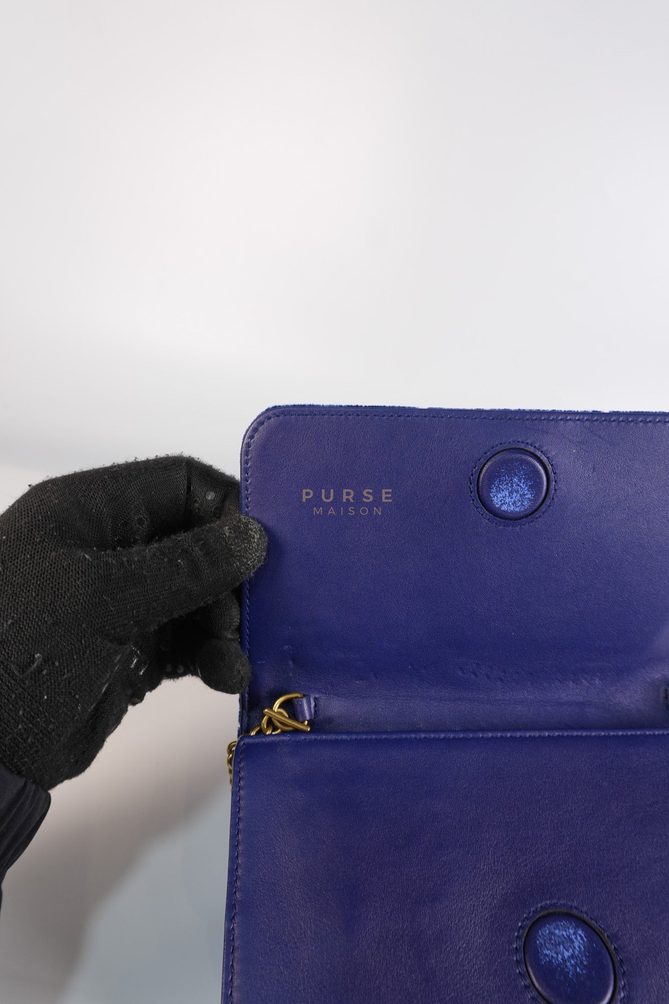 GG Marmont Chain Bag Super Mini in Royal Blue Velvet | Purse Maison Luxury Bags Shop