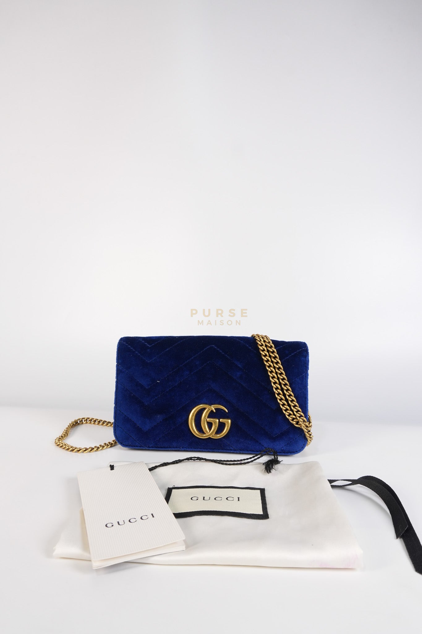 GG Marmont Chain Bag Super Mini in Royal Blue Velvet | Purse Maison Luxury Bags Shop