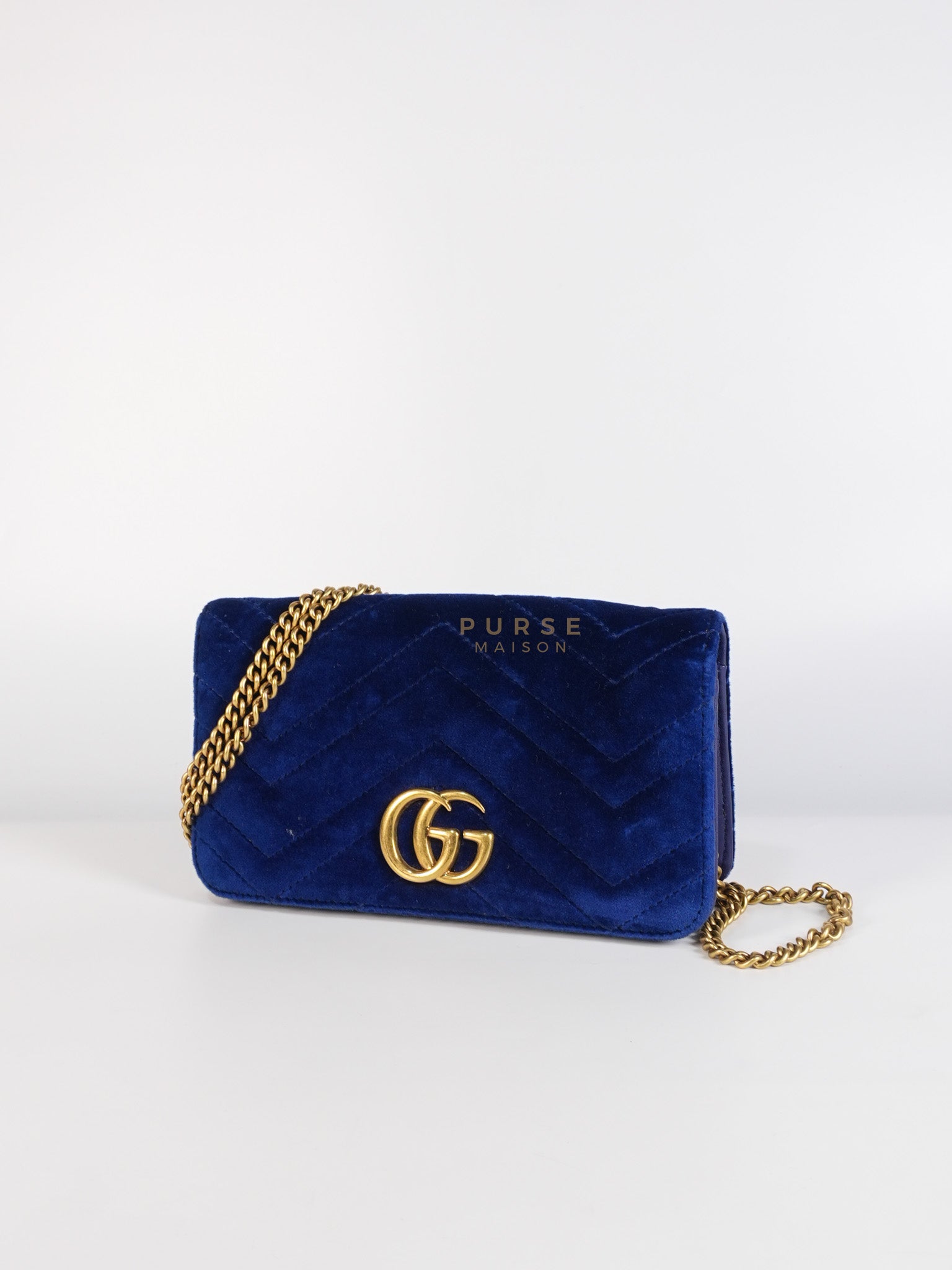GG Marmont Chain Bag Super Mini in Royal Blue Velvet | Purse Maison Luxury Bags Shop