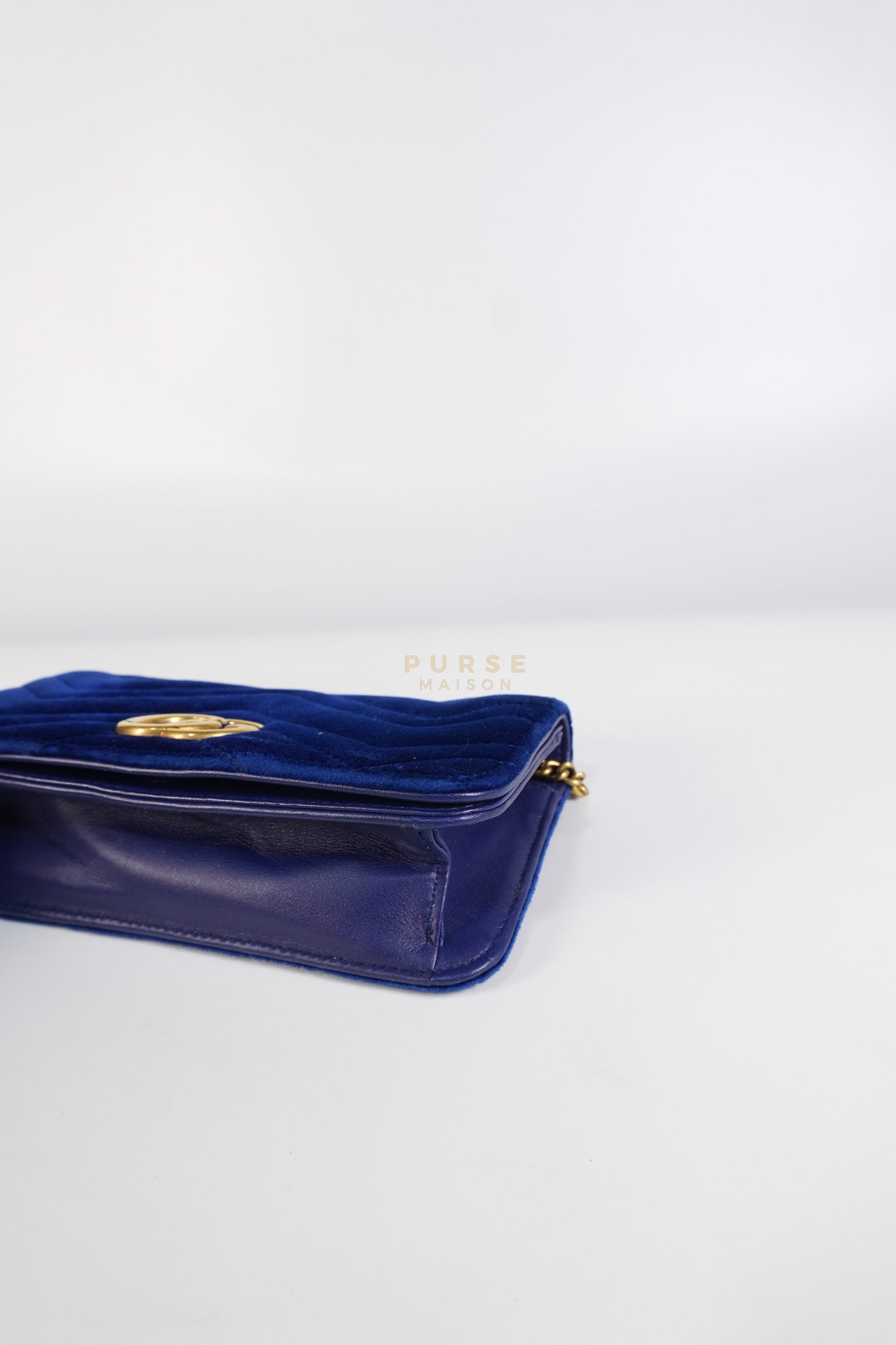 GG Marmont Chain Bag Super Mini in Royal Blue Velvet | Purse Maison Luxury Bags Shop