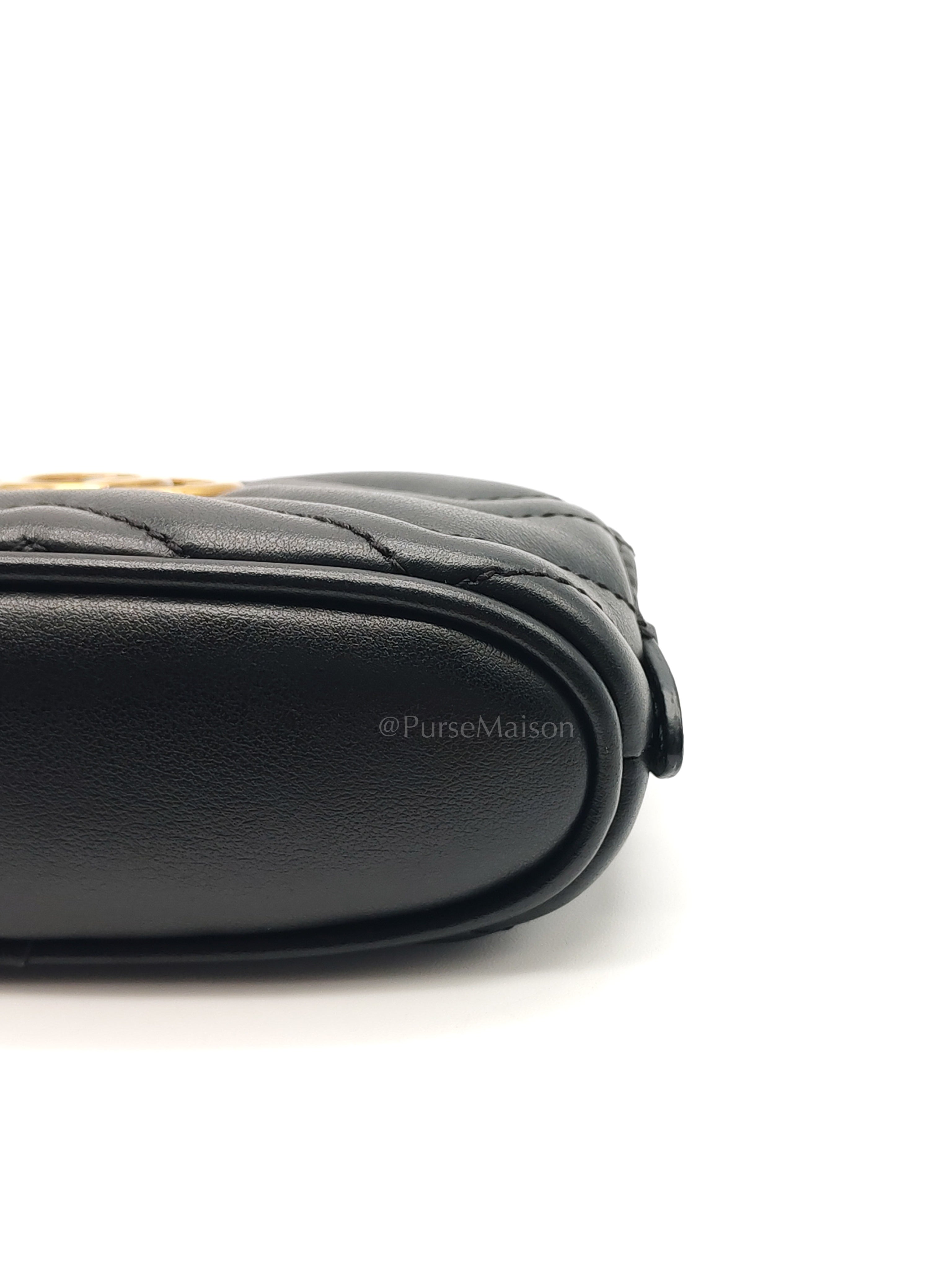 GG Marmont Cosmetic Case in Black Chevron Quilted Leather & Gold Hardware | Purse Maison Luxury Bags Shop