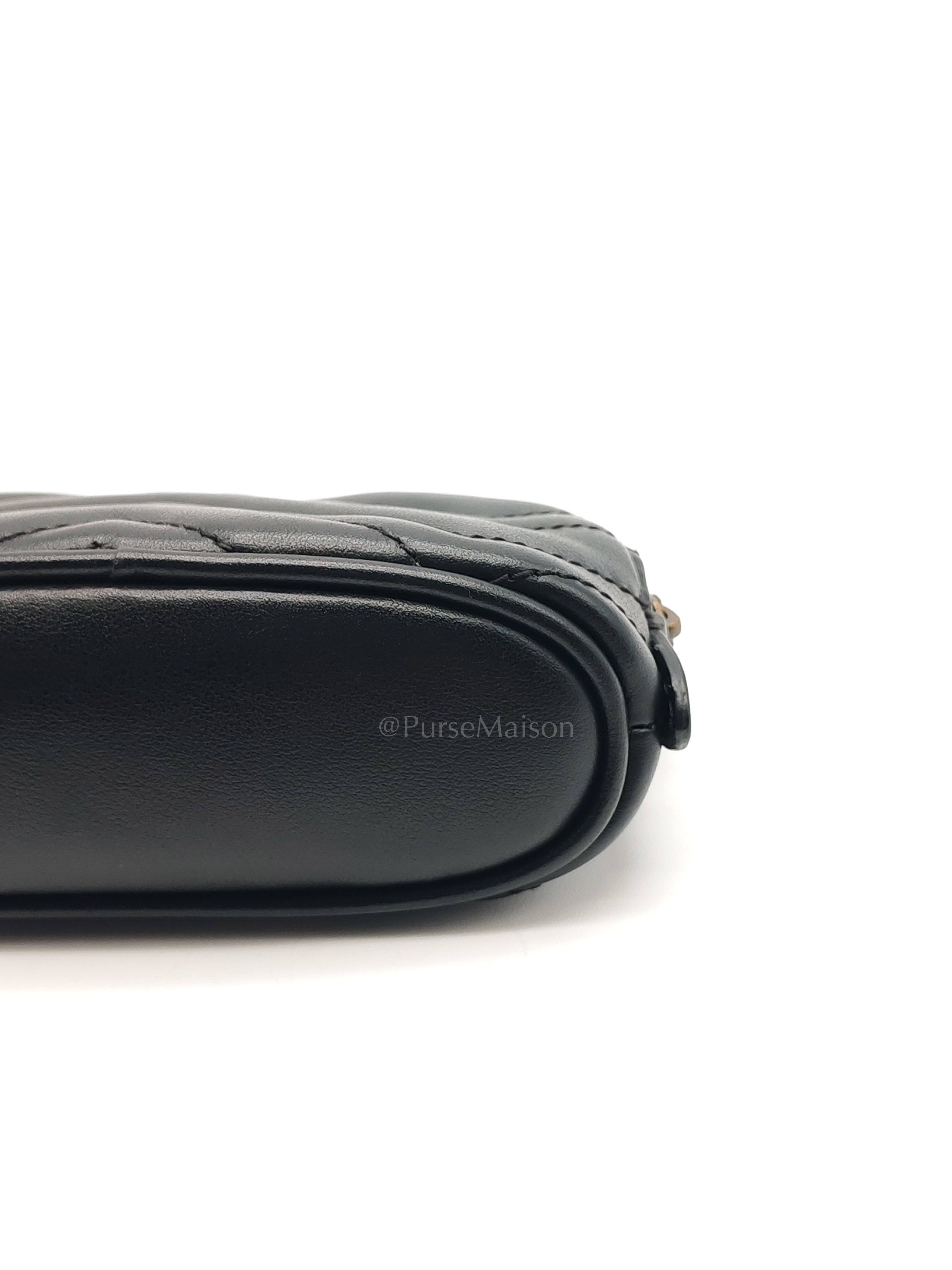 GG Marmont Cosmetic Case in Black Chevron Quilted Leather & Gold Hardware | Purse Maison Luxury Bags Shop