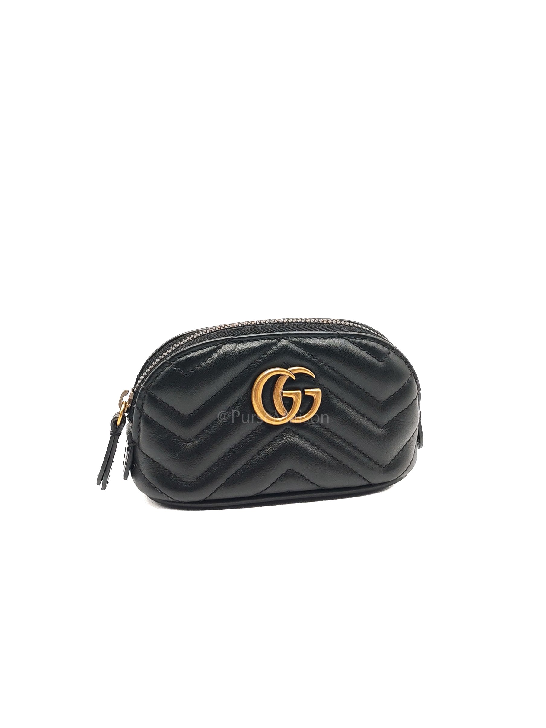 GG Marmont Cosmetic Case in Black Chevron Quilted Leather & Gold Hardware | Purse Maison Luxury Bags Shop
