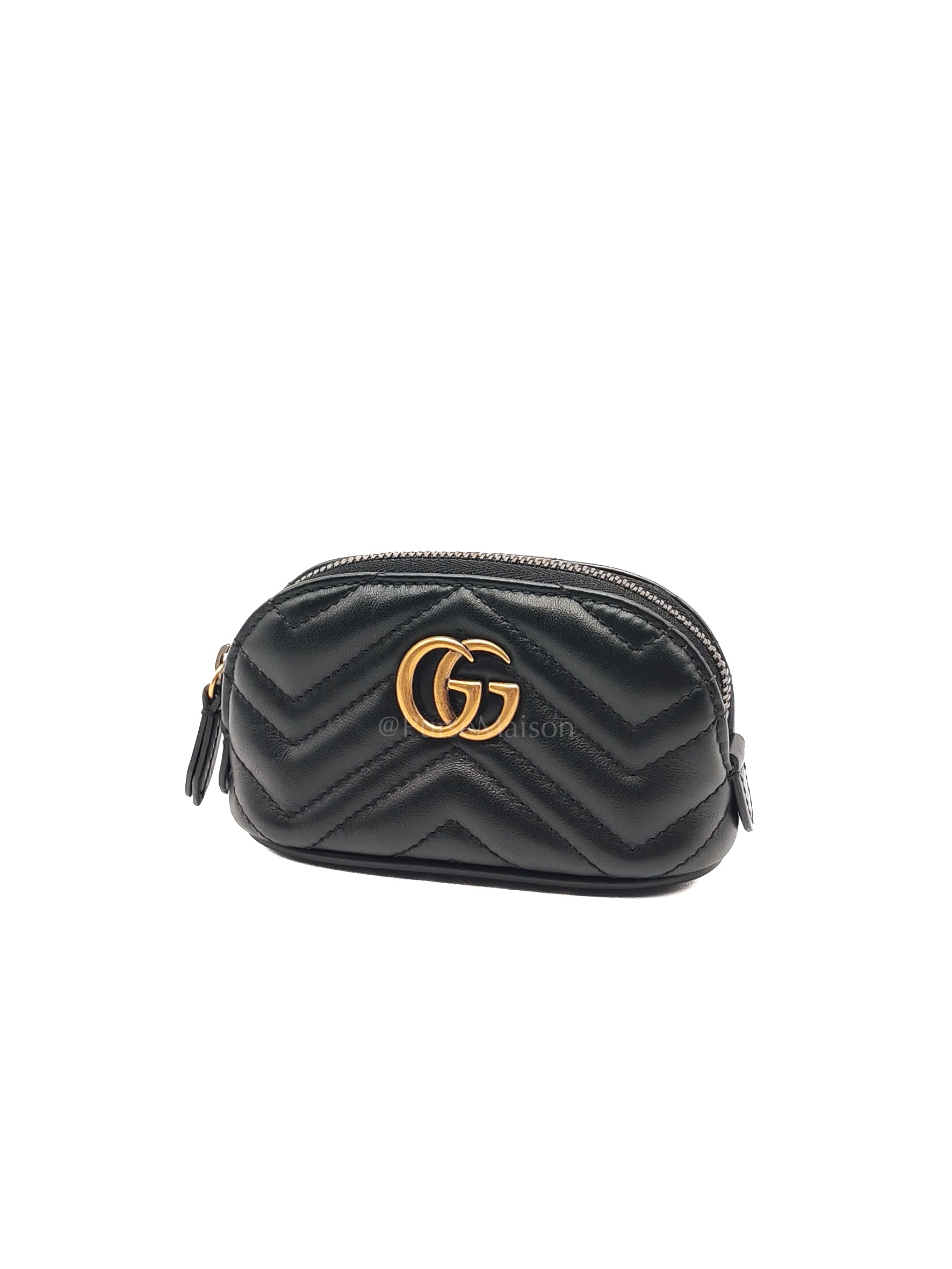 GG Marmont Cosmetic Case in Black Chevron Quilted Leather & Gold Hardware | Purse Maison Luxury Bags Shop