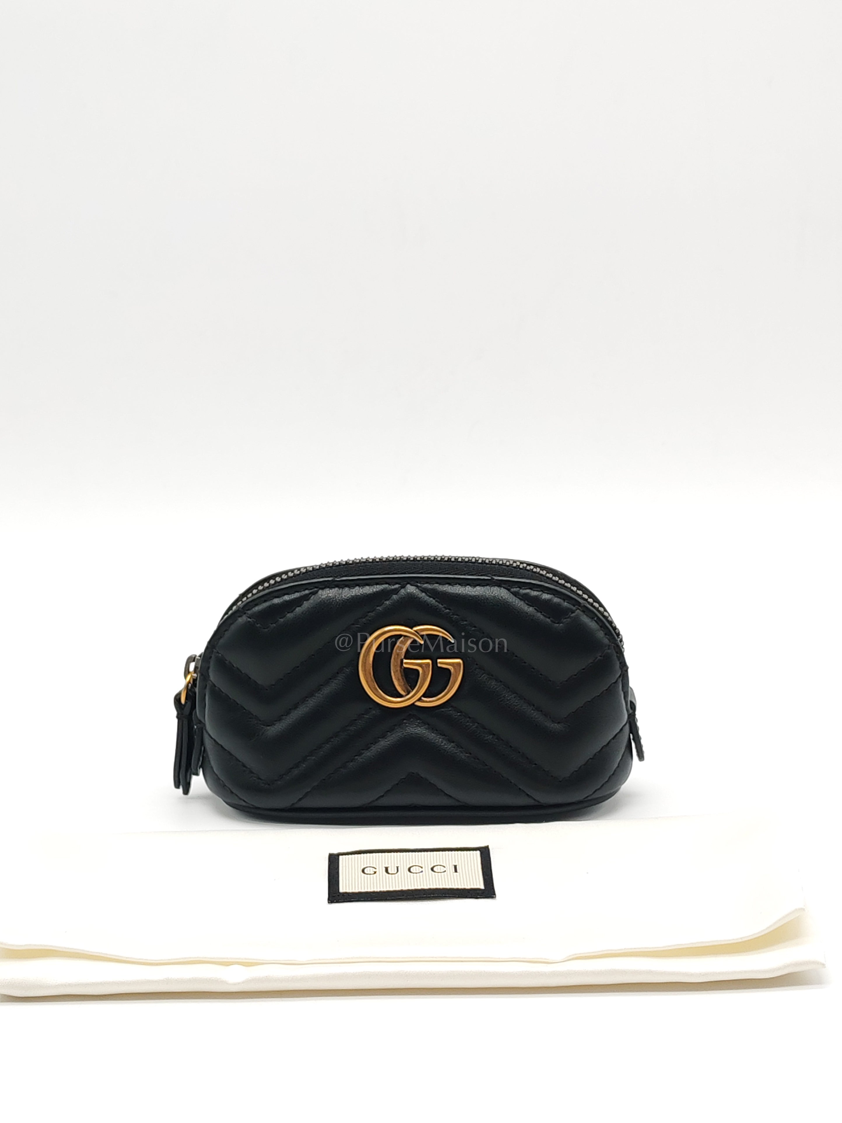 GG Marmont Cosmetic Case in Black Chevron Quilted Leather & Gold Hardware | Purse Maison Luxury Bags Shop