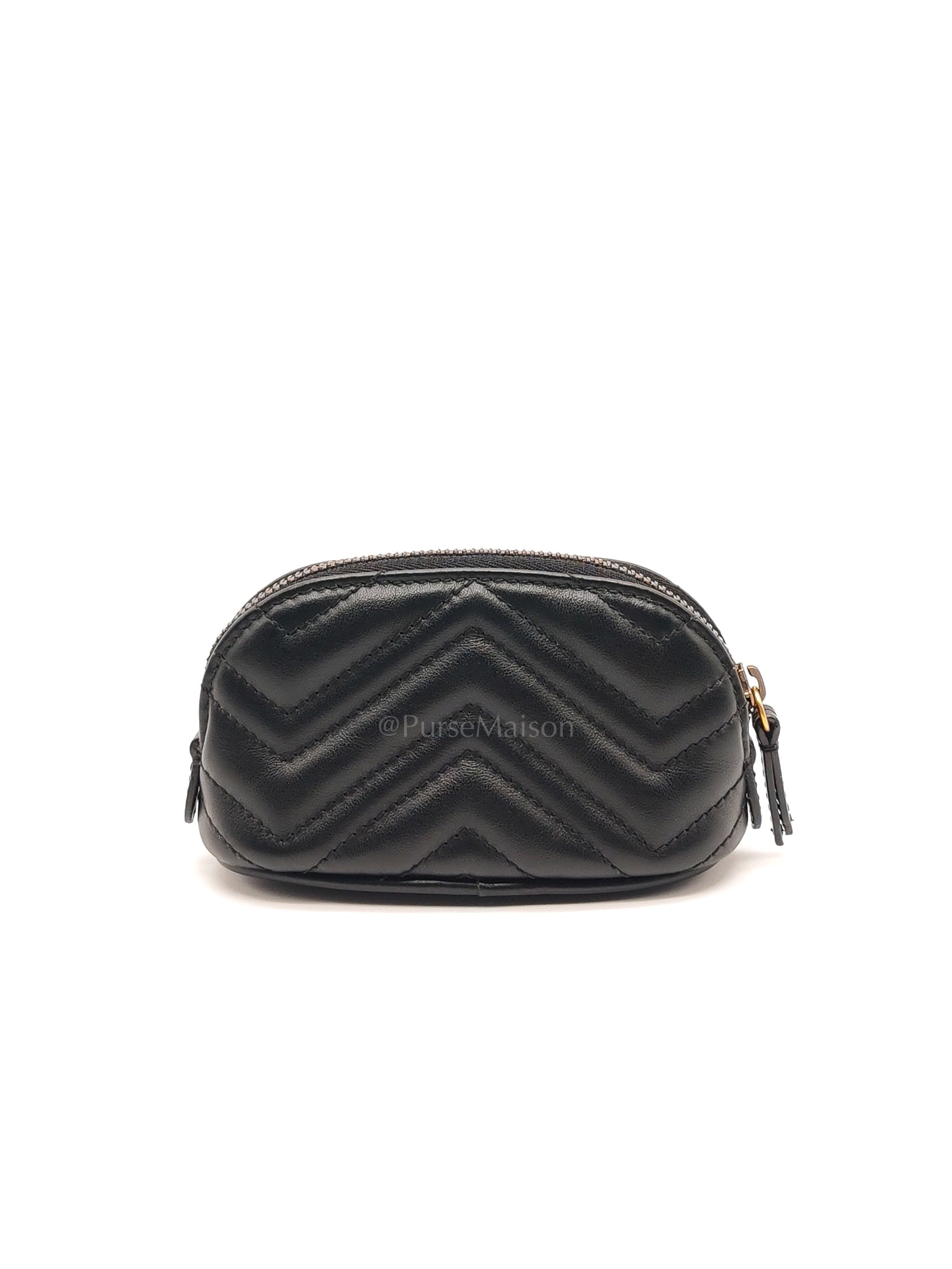 GG Marmont Cosmetic Case in Black Chevron Quilted Leather & Gold Hardware | Purse Maison Luxury Bags Shop