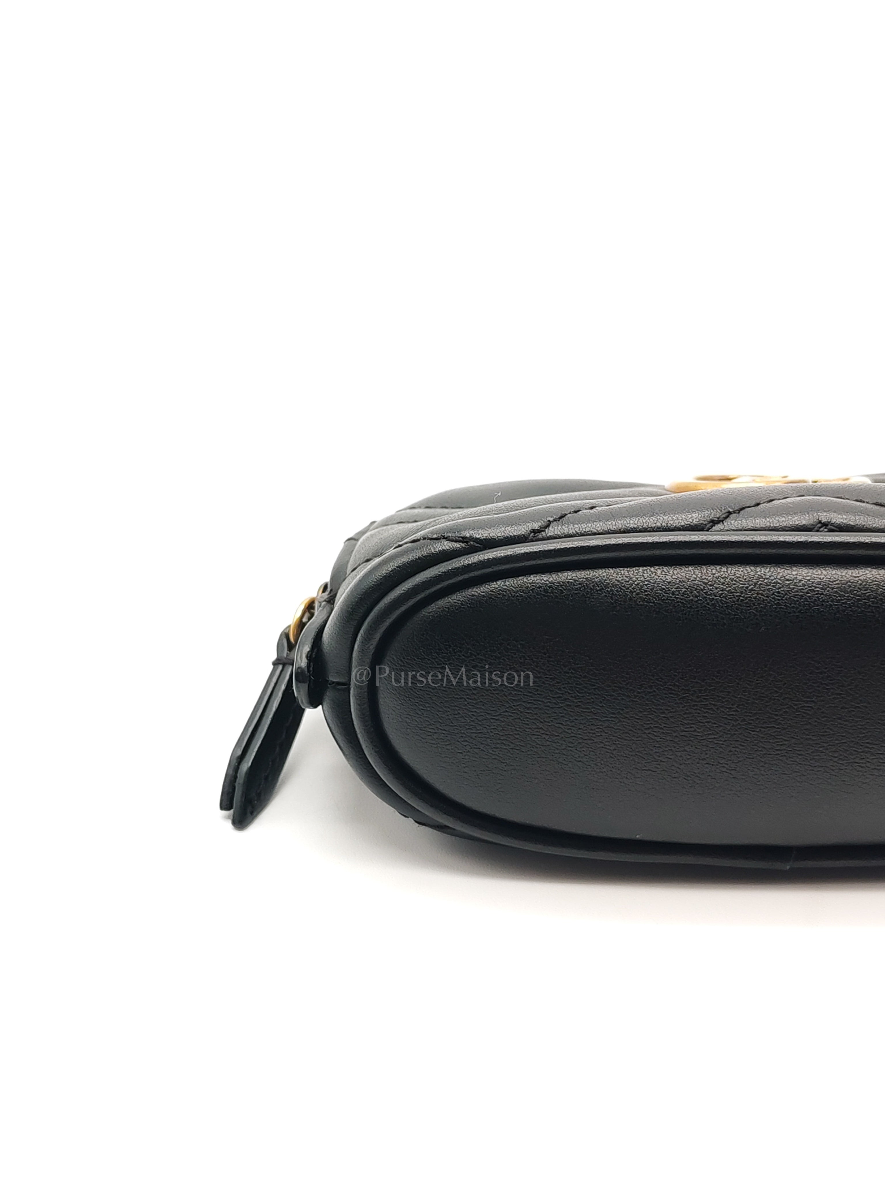 GG Marmont Cosmetic Case in Black Chevron Quilted Leather & Gold Hardware | Purse Maison Luxury Bags Shop