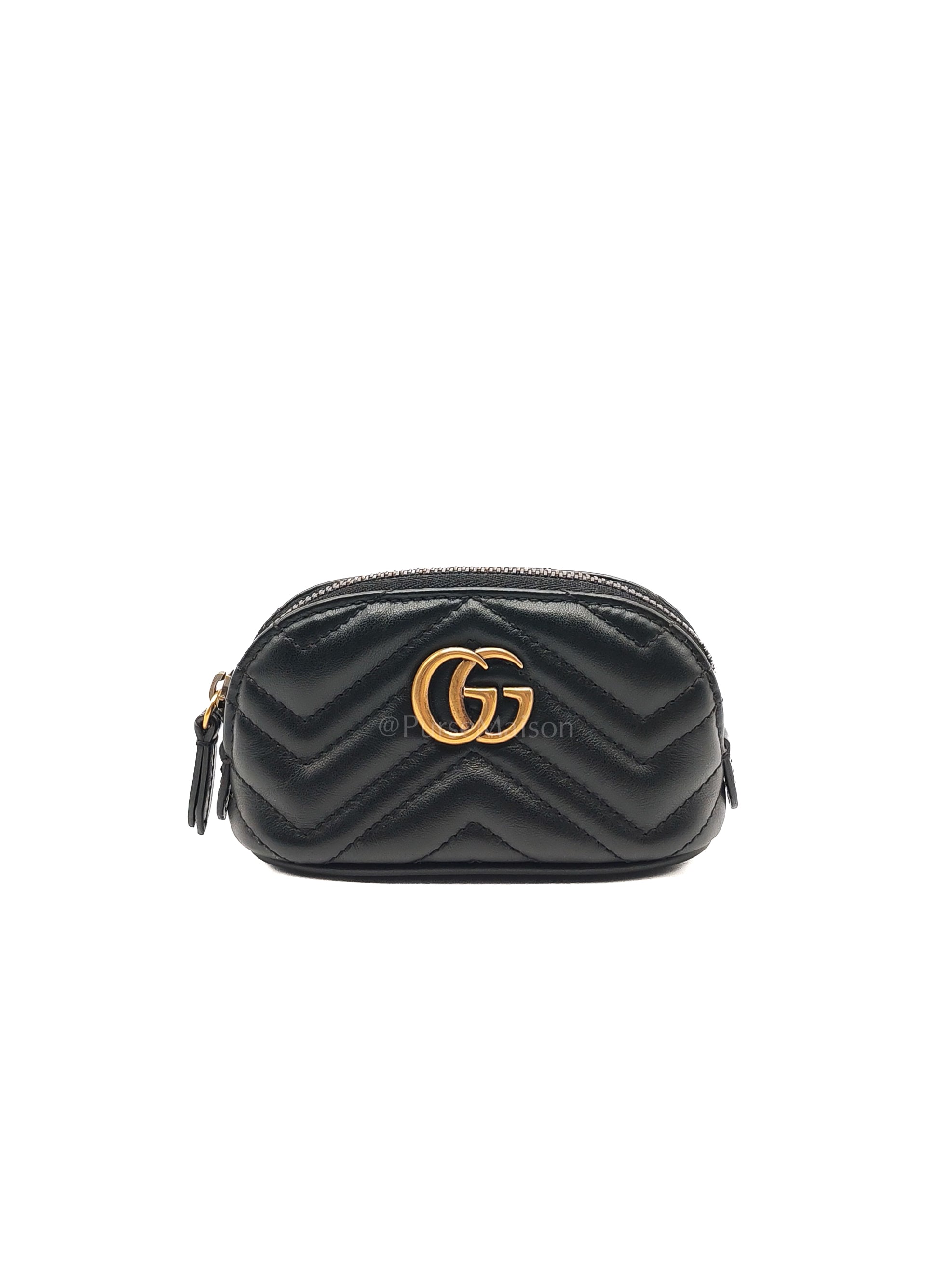 GG Marmont Cosmetic Case in Black Chevron Quilted Leather & Gold Hardware | Purse Maison Luxury Bags Shop
