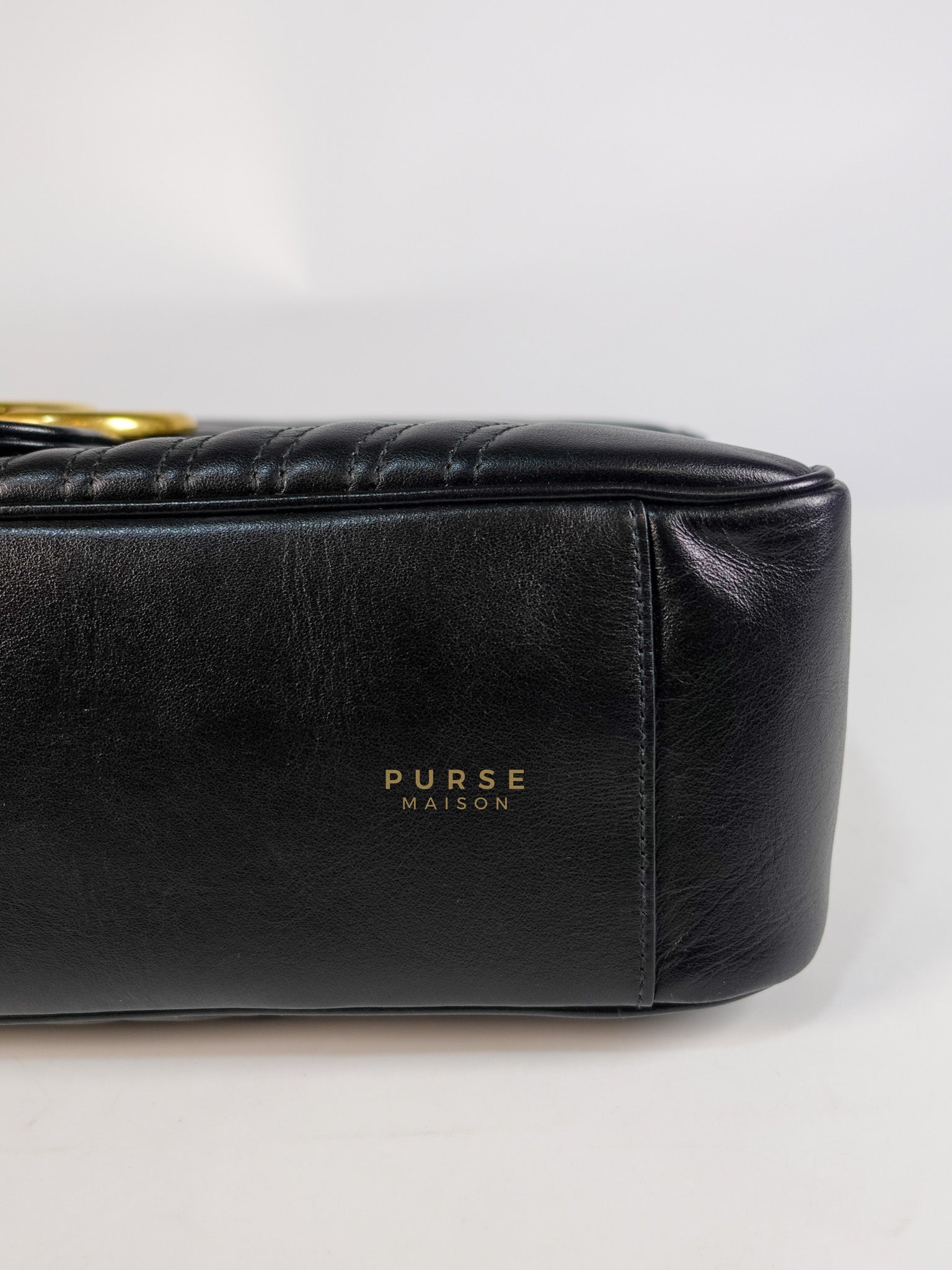 GG Marmont Flap Bag Large in Black Matelasse Leather & Aged Gold Hardware | Purse Maison Luxury Bags Shop