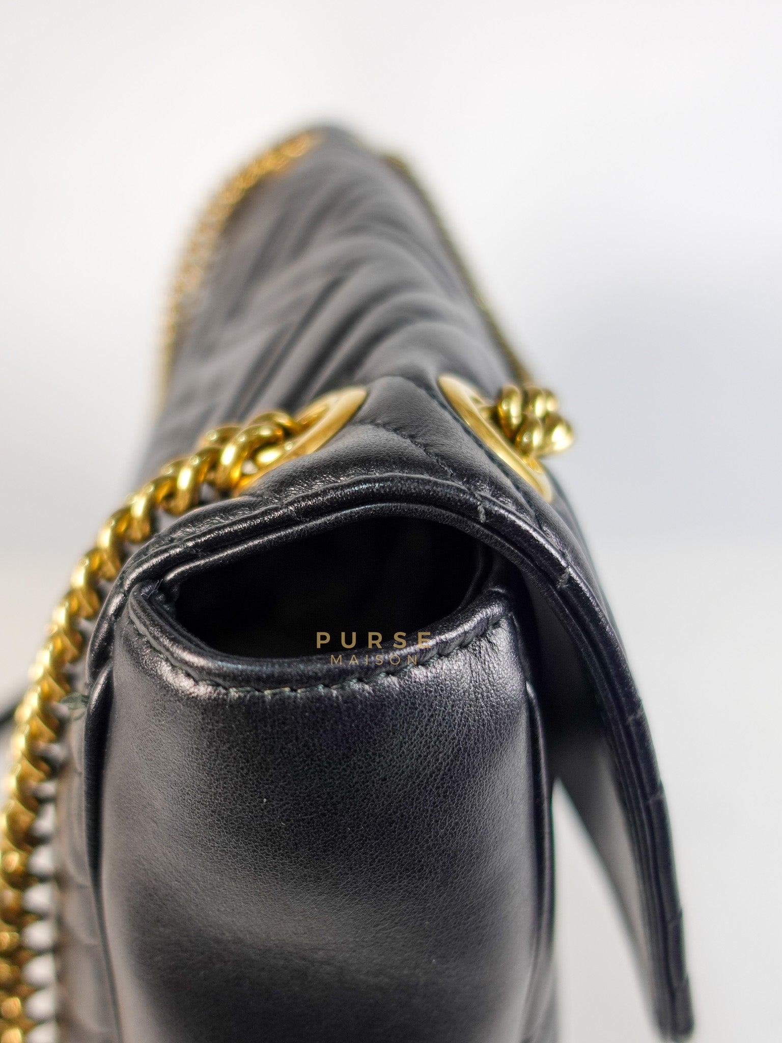GG Marmont Flap Bag Large in Black Matelasse Leather & Aged Gold Hardware | Purse Maison Luxury Bags Shop