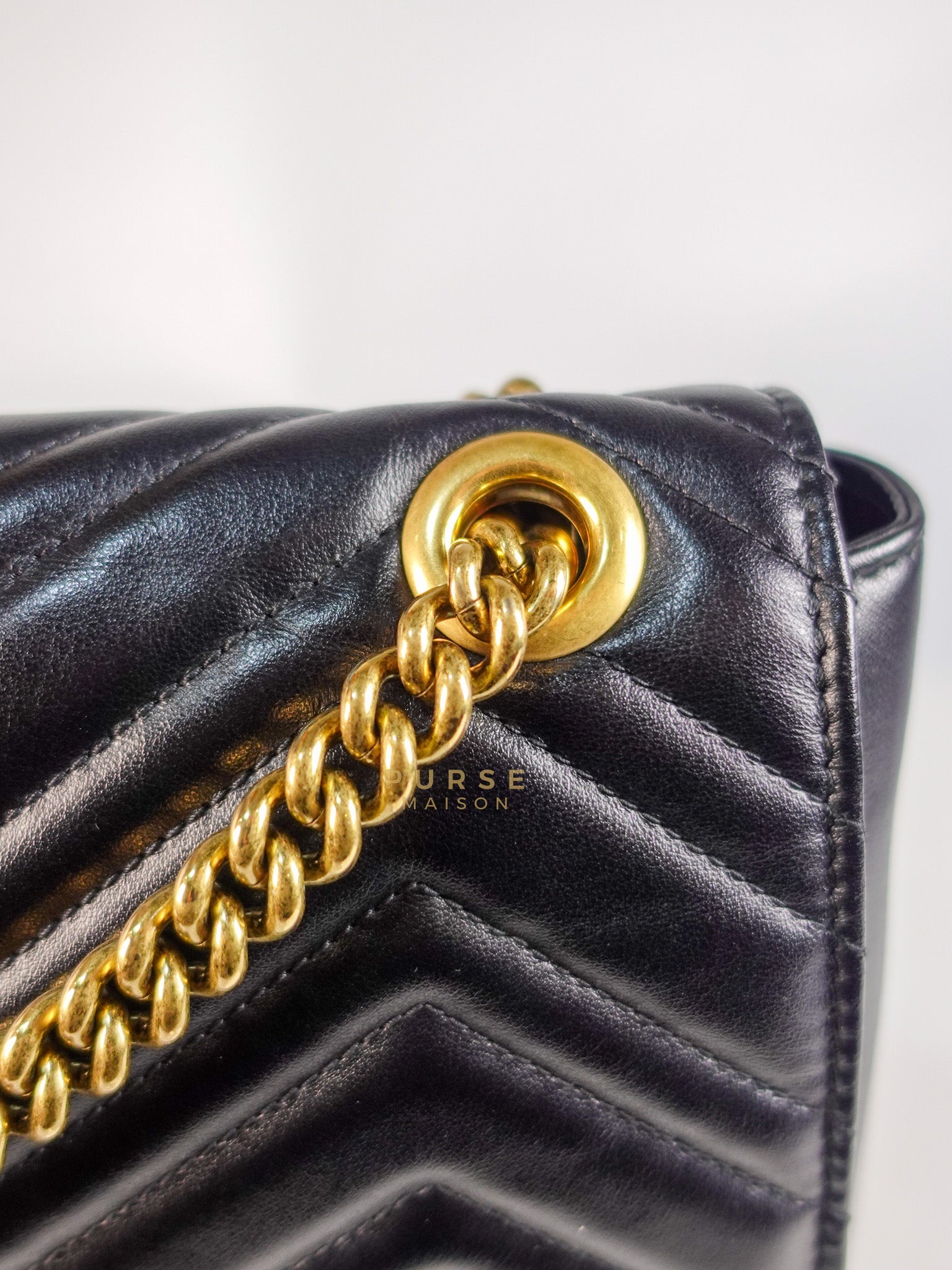GG Marmont Flap Bag Large in Black Matelasse Leather & Aged Gold Hardware | Purse Maison Luxury Bags Shop