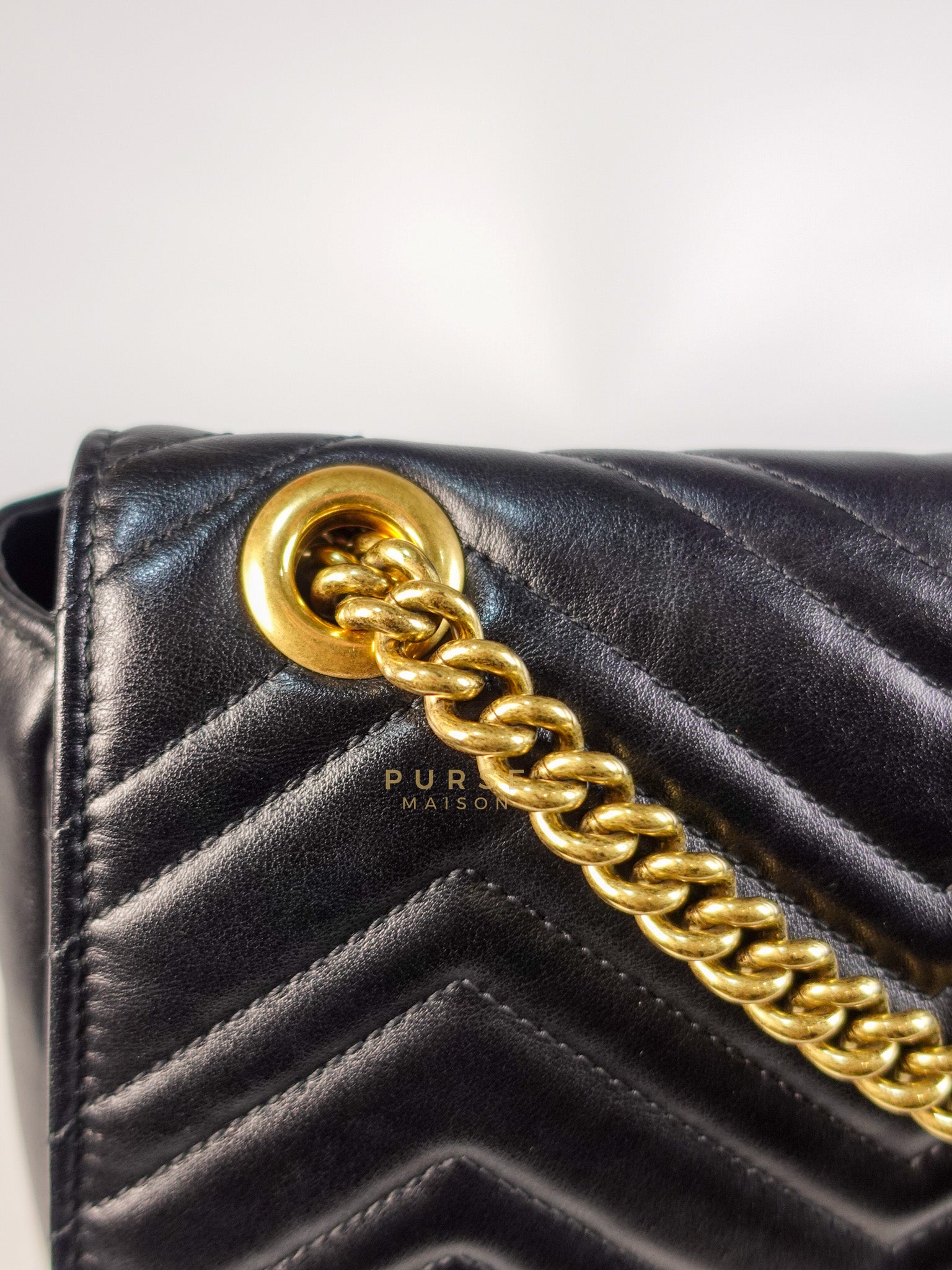 GG Marmont Flap Bag Large in Black Matelasse Leather & Aged Gold Hardware | Purse Maison Luxury Bags Shop
