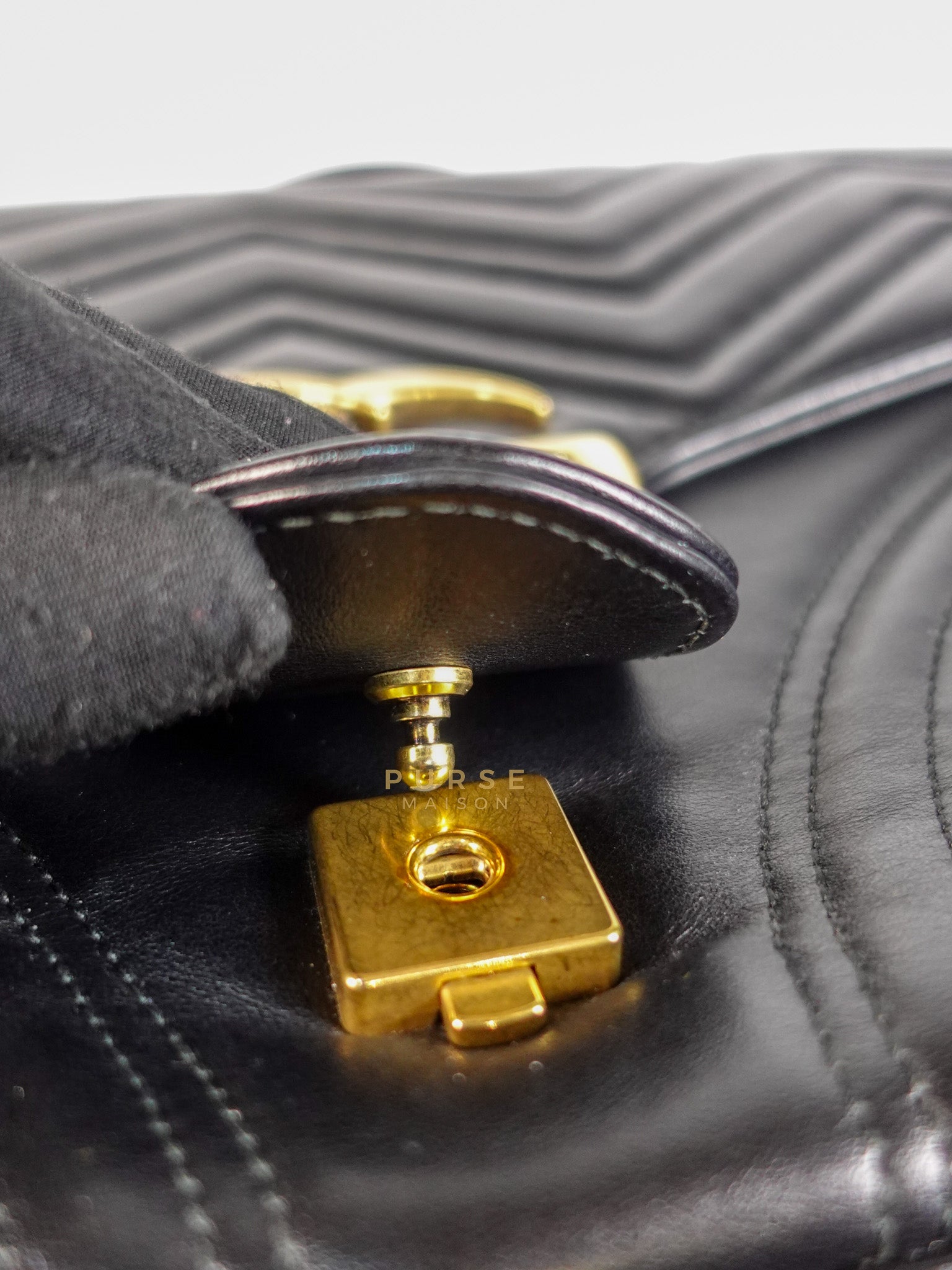 GG Marmont Flap Bag Large in Black Matelasse Leather & Aged Gold Hardware | Purse Maison Luxury Bags Shop