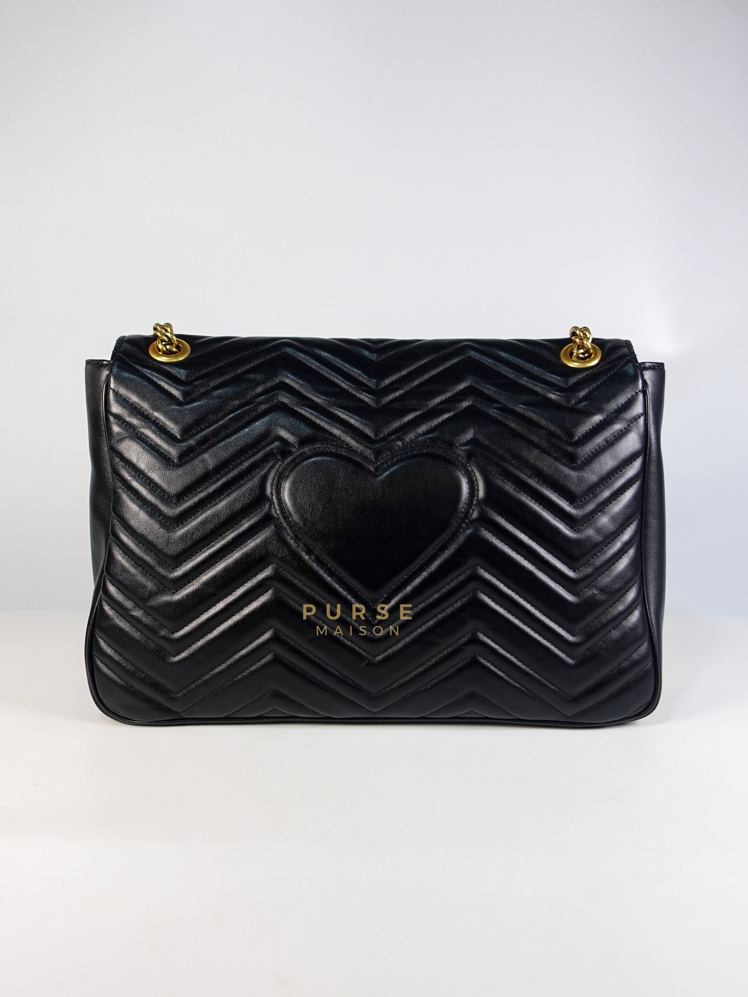 GG Marmont Flap Bag Large in Black Matelasse Leather & Aged Gold Hardware | Purse Maison Luxury Bags Shop