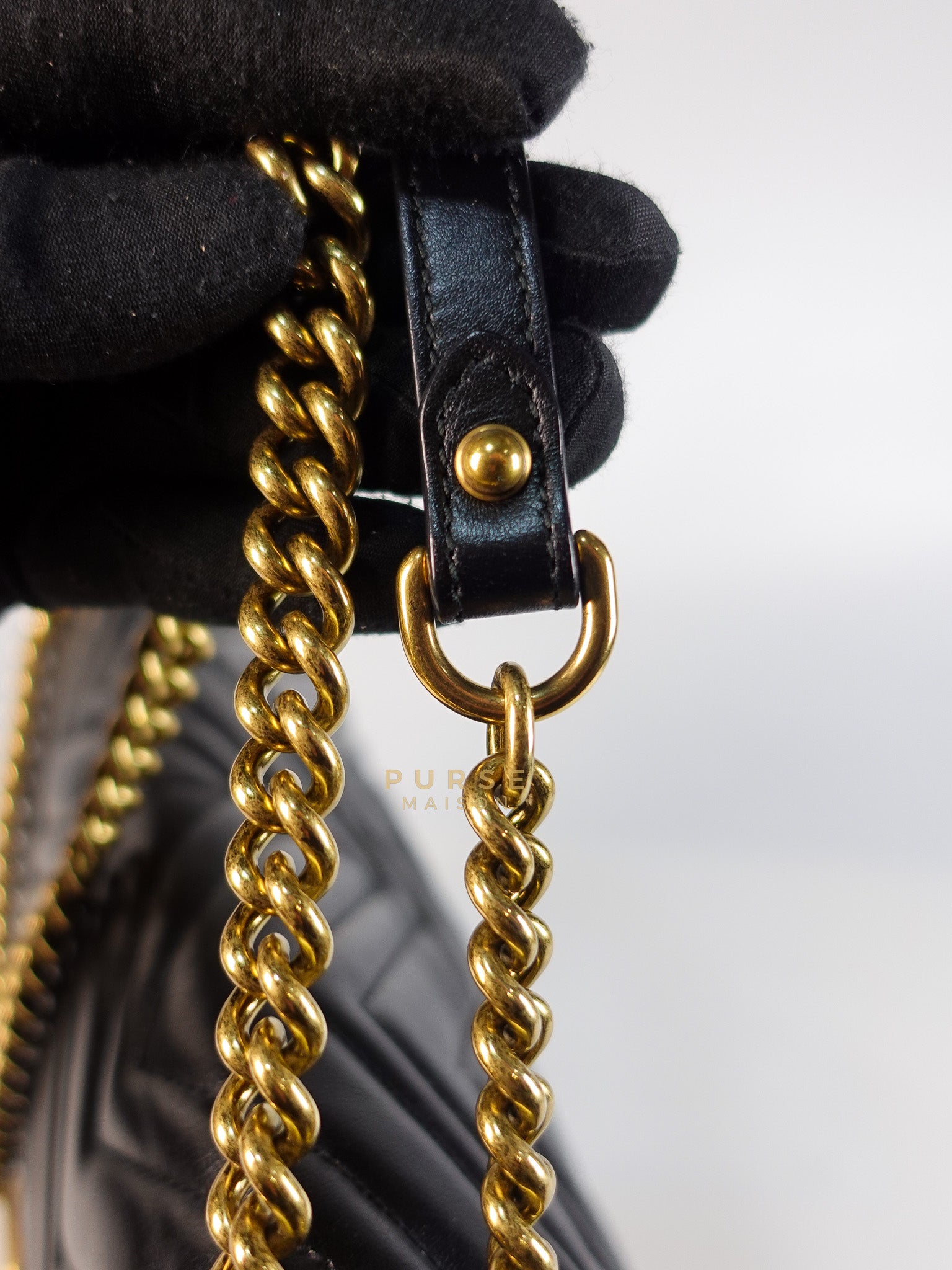 GG Marmont Flap Bag Large in Black Matelasse Leather & Aged Gold Hardware | Purse Maison Luxury Bags Shop