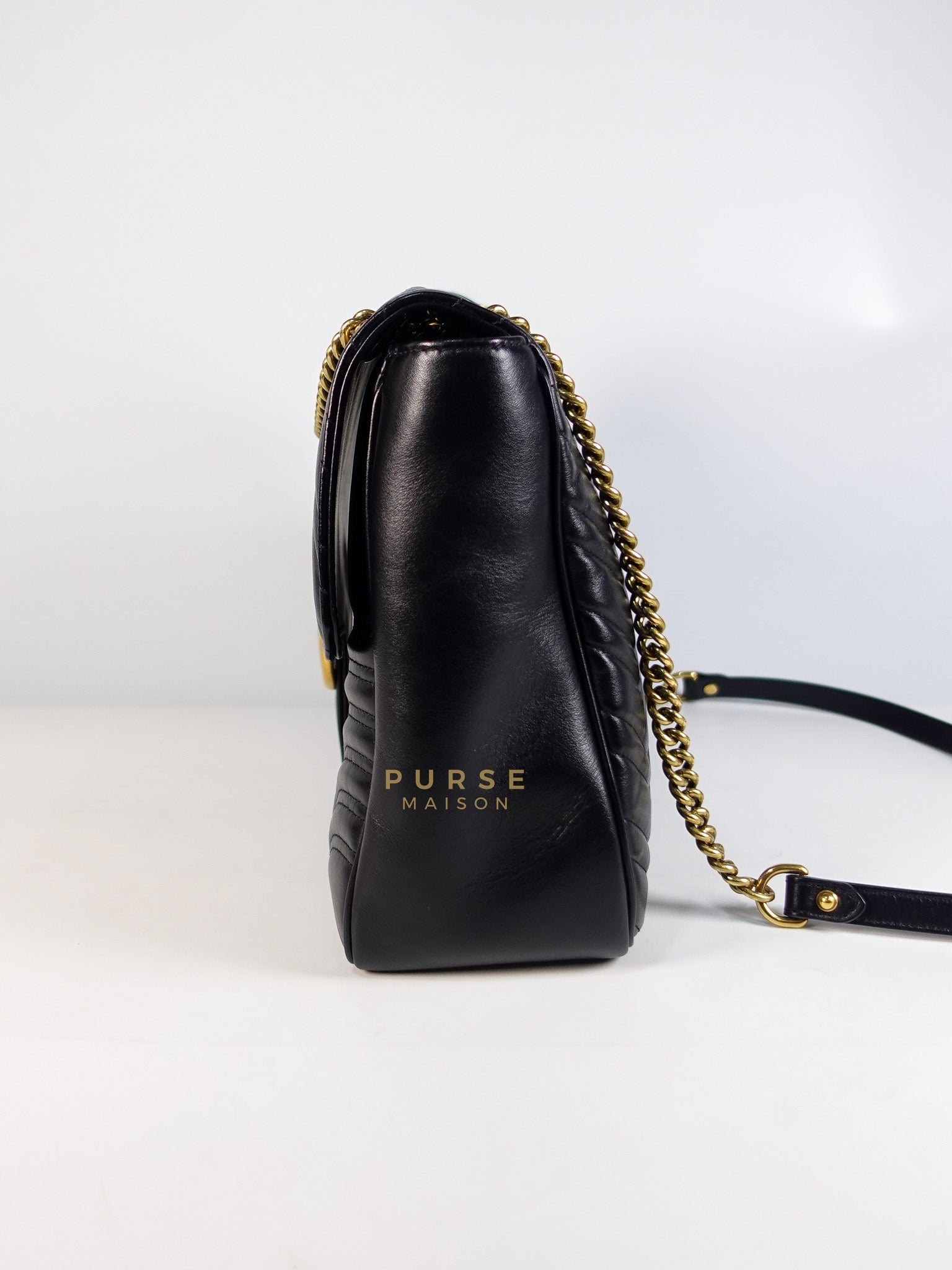 GG Marmont Flap Bag Large in Black Matelasse Leather & Aged Gold Hardware | Purse Maison Luxury Bags Shop