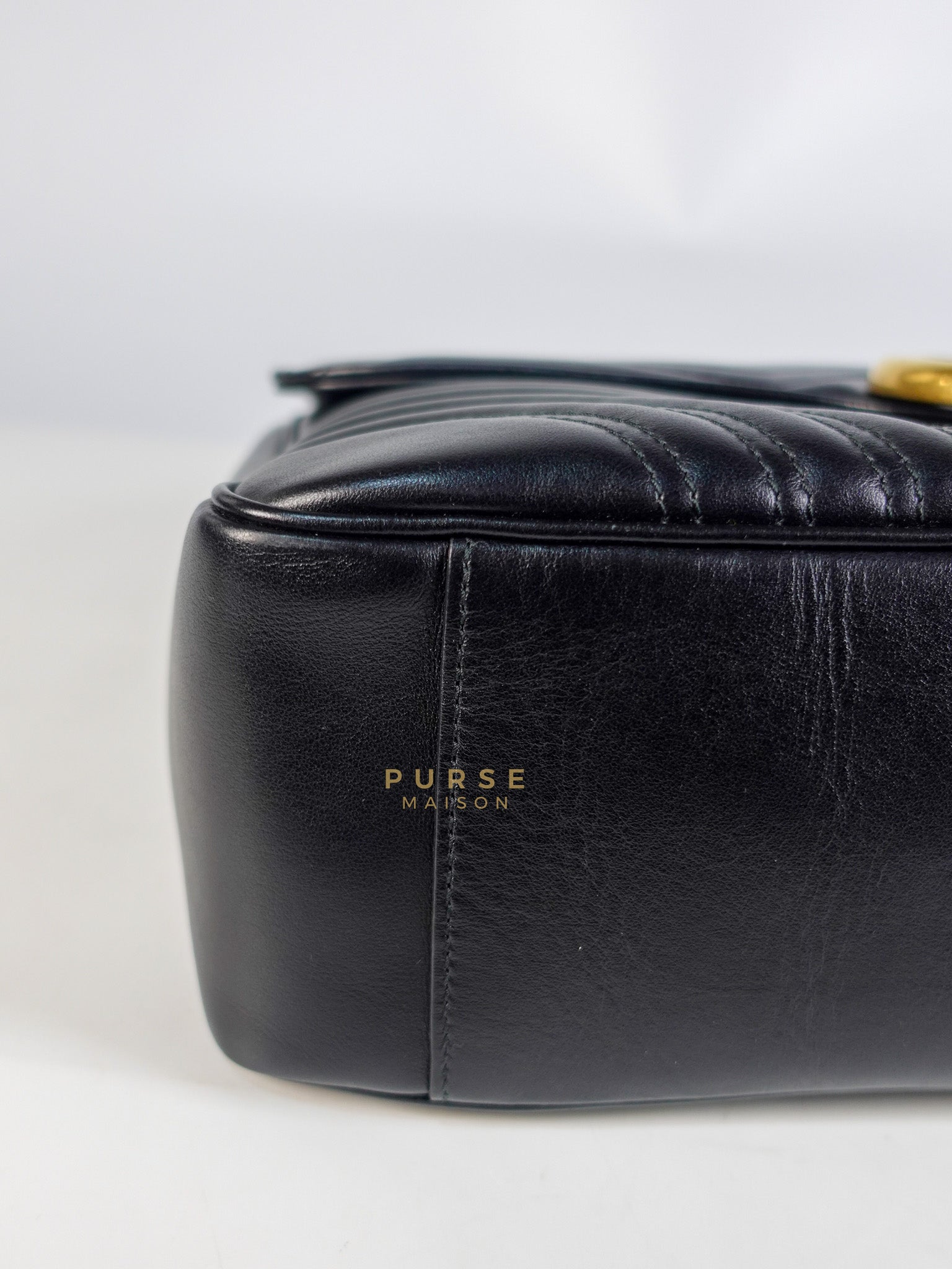 GG Marmont Flap Bag Large in Black Matelasse Leather & Aged Gold Hardware | Purse Maison Luxury Bags Shop