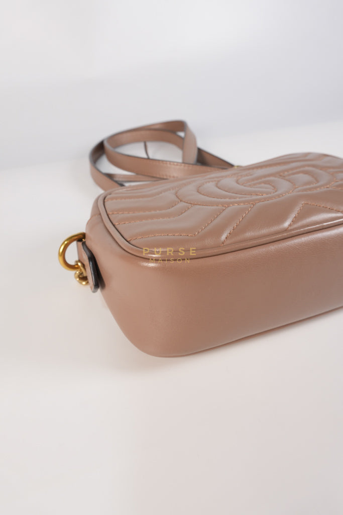 GG Marmont Mini Camera Bag in Dusty Rose Matellase & Gold Hardware | Purse Maison Luxury Bags Shop