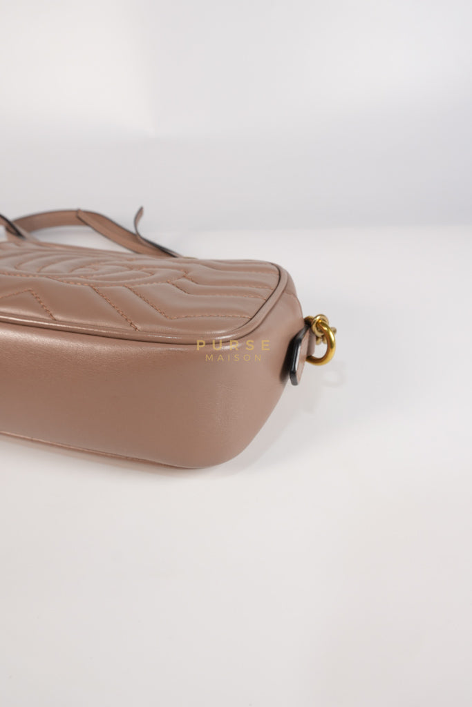 GG Marmont Mini Camera Bag in Dusty Rose Matellase & Gold Hardware | Purse Maison Luxury Bags Shop