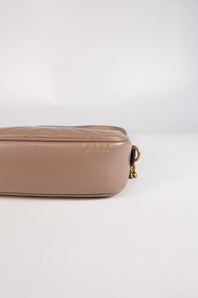 GG Marmont Mini Camera Bag in Dusty Rose Matellase & Gold Hardware | Purse Maison Luxury Bags Shop